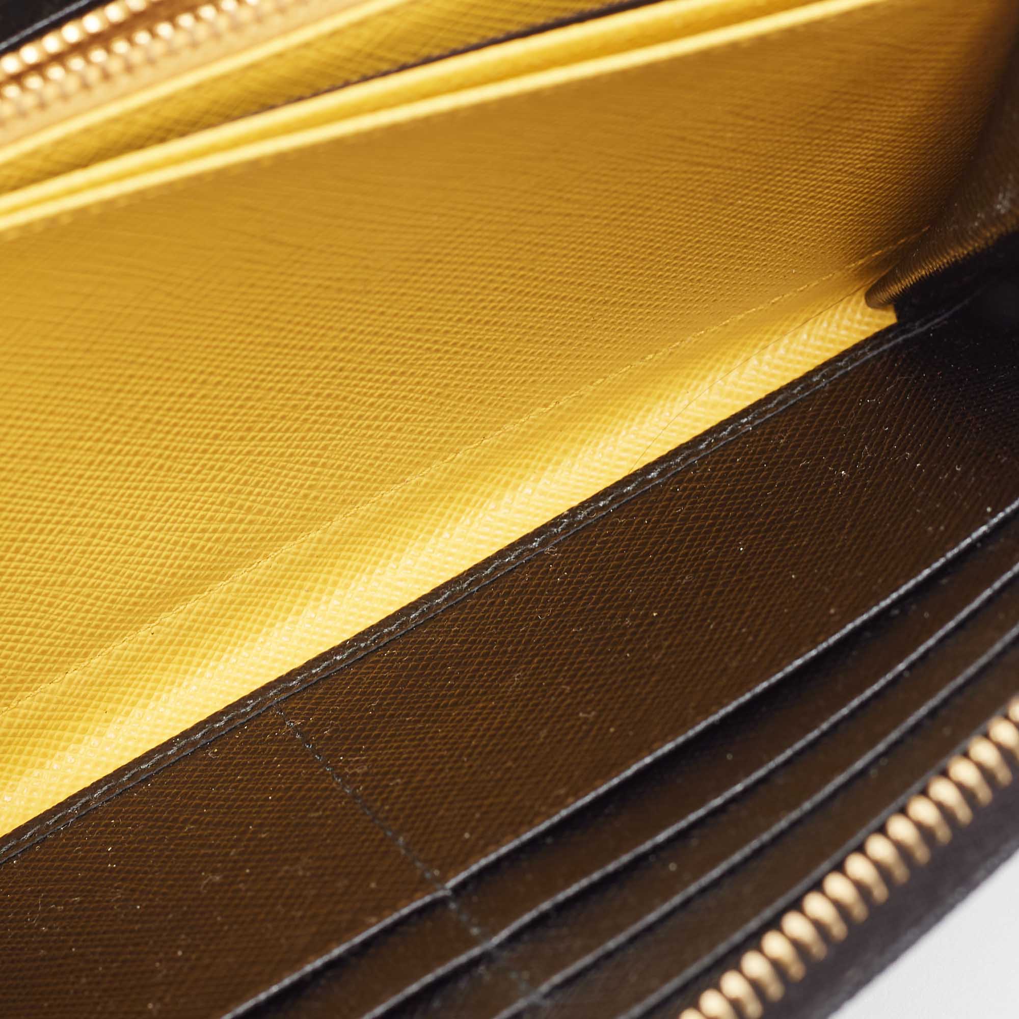 

Prada Black Saffiano Robot Leather Zip Around Continental Wallet