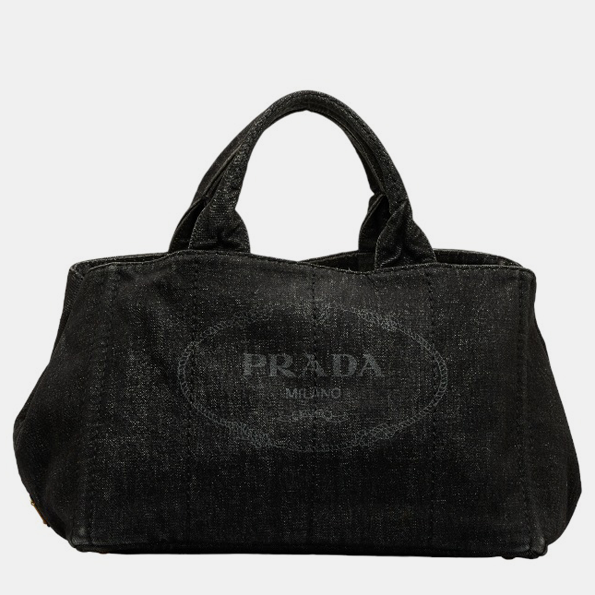 

Prada Black Denim Canapa Logo Tote Bag