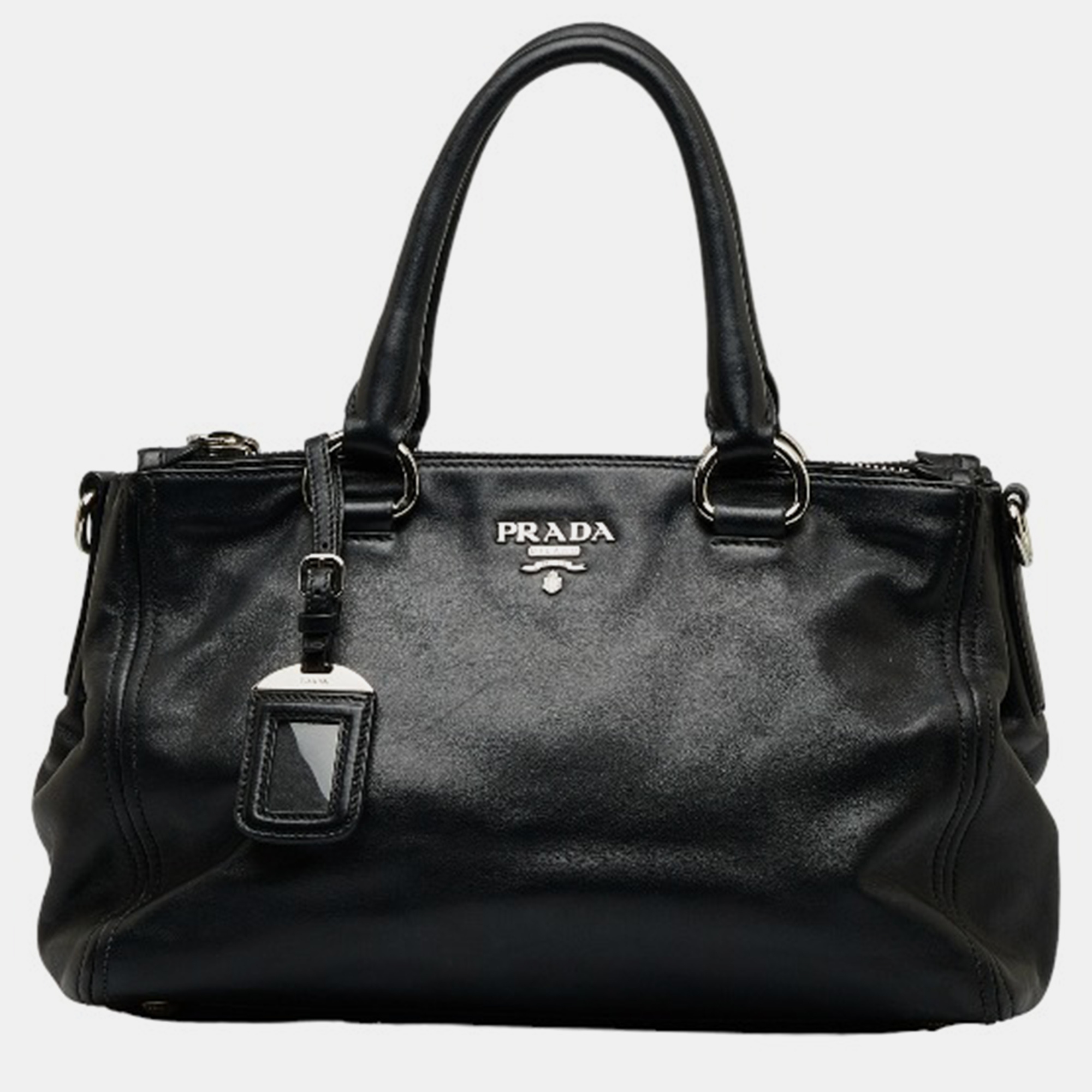 Pre-owned Prada Black Leather Double Zip Tote Bag