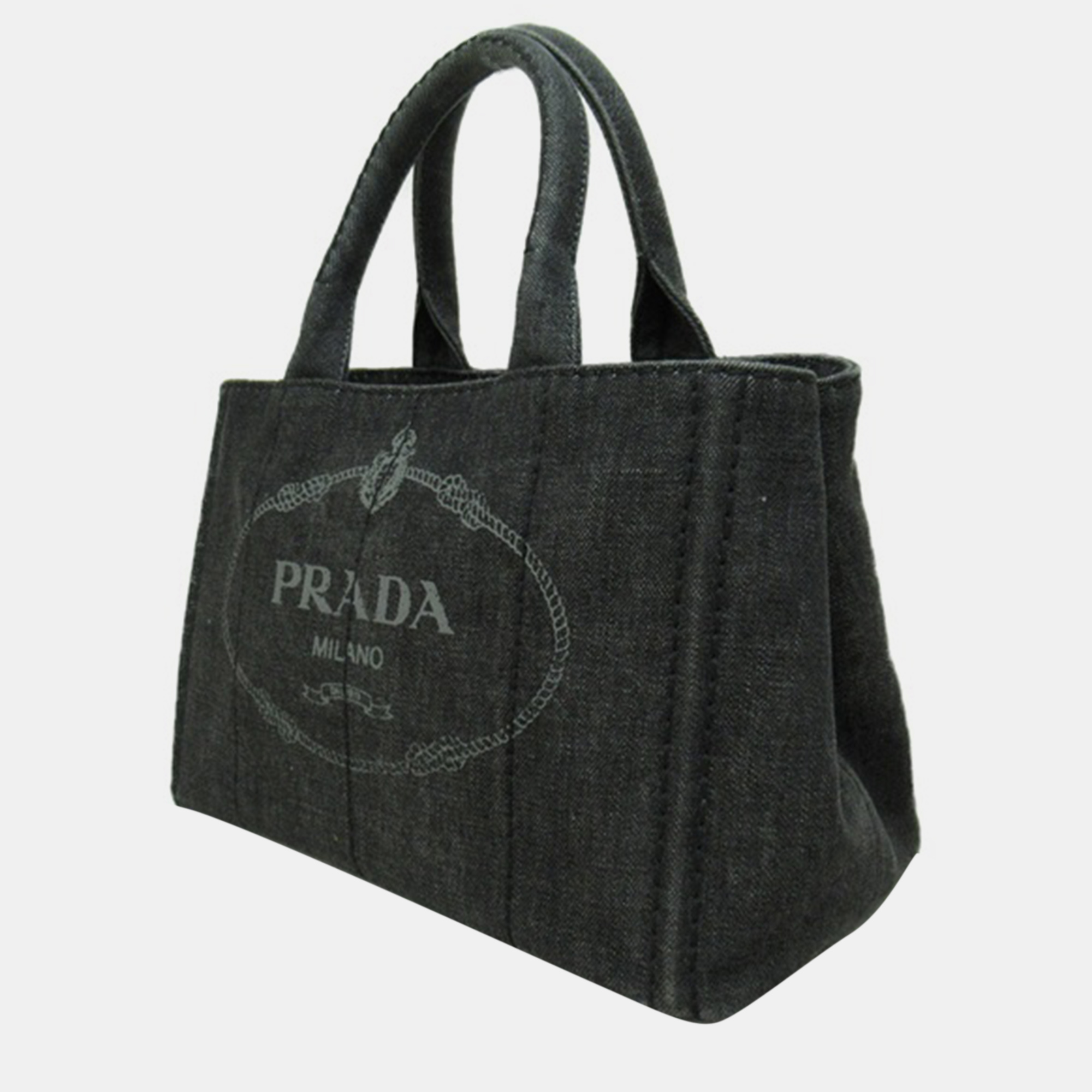 

Prada Black Denim Canapa Logo Tote Bag