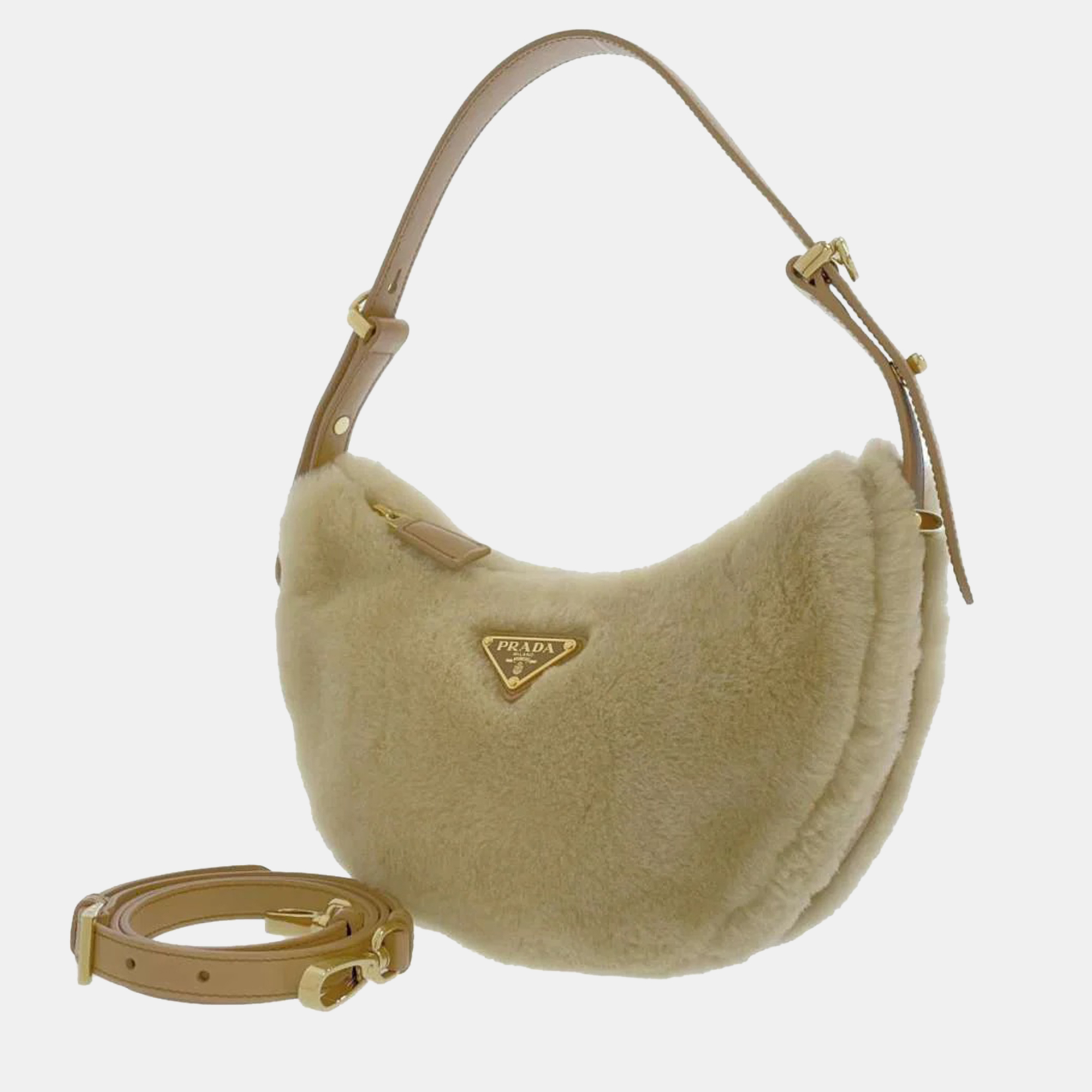 

Prada Beige Shearling and Leather Arque Shoulder Bag