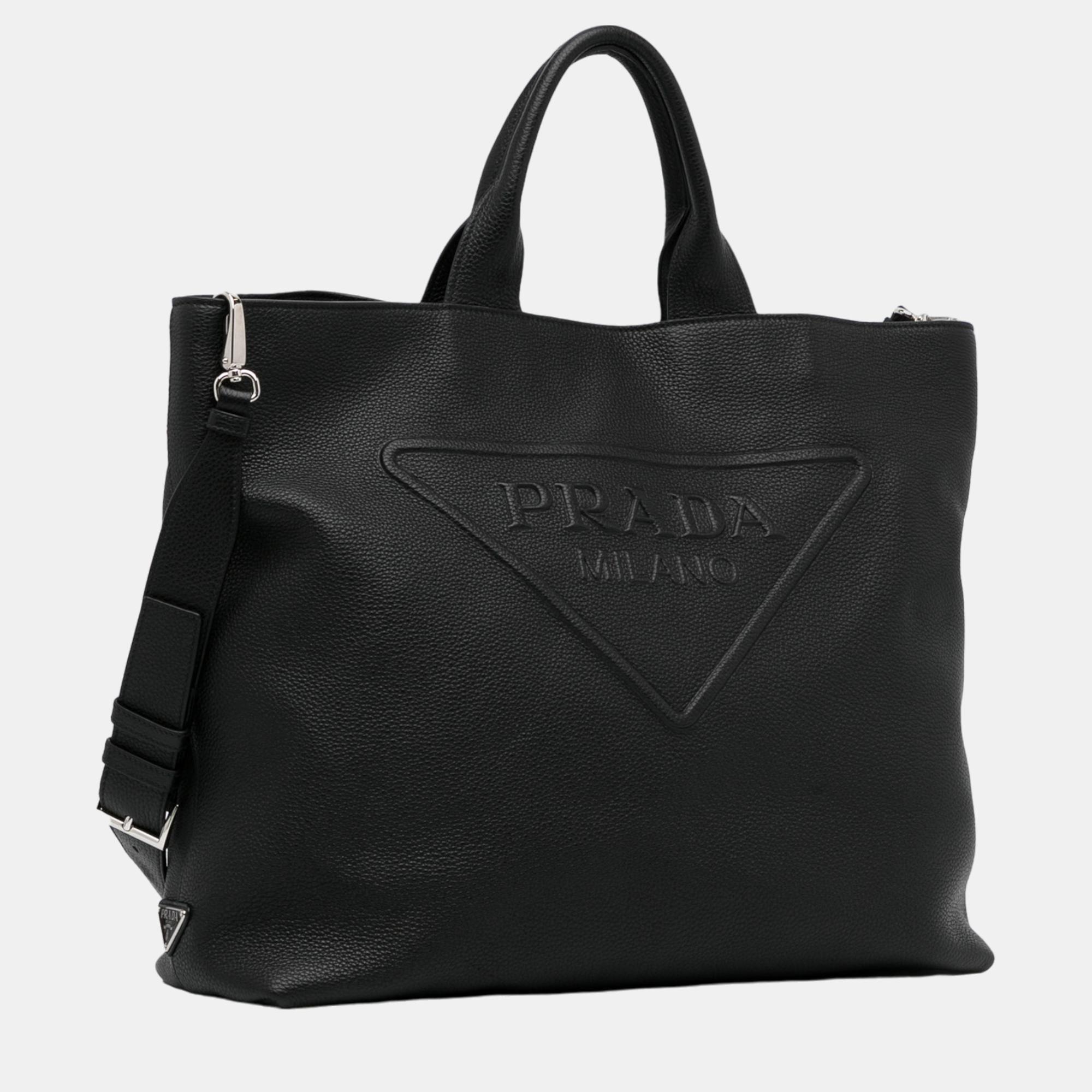 

Prada Black Embossed Logo Satchel