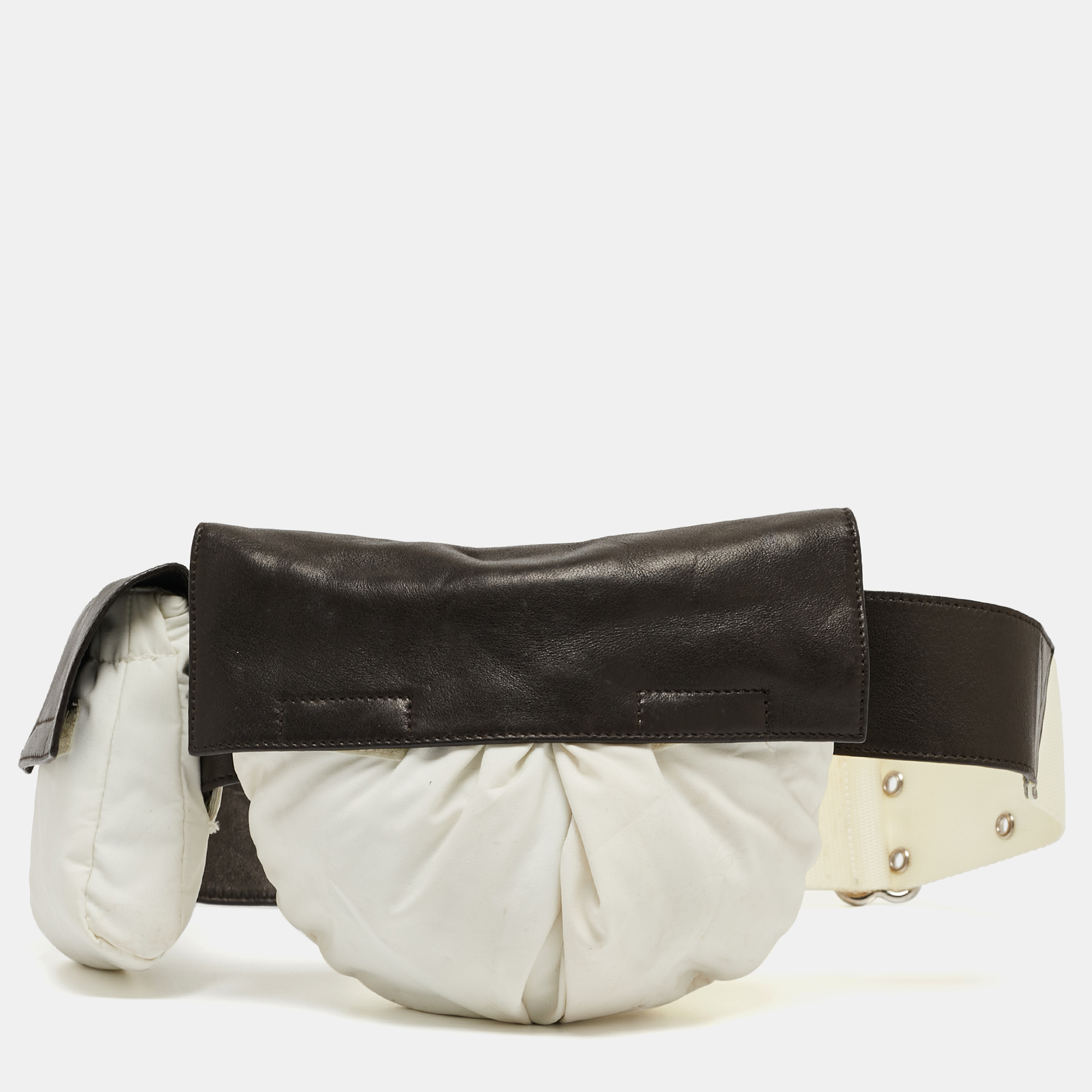 Pre-owned Prada White/brown Nylon And Leather Belt Bag