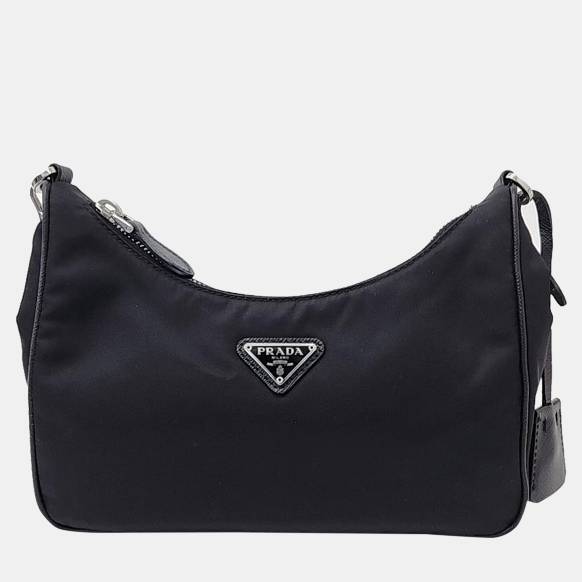 Pre-owned Prada Tessuto Chain Strap Hobo Bag In Black