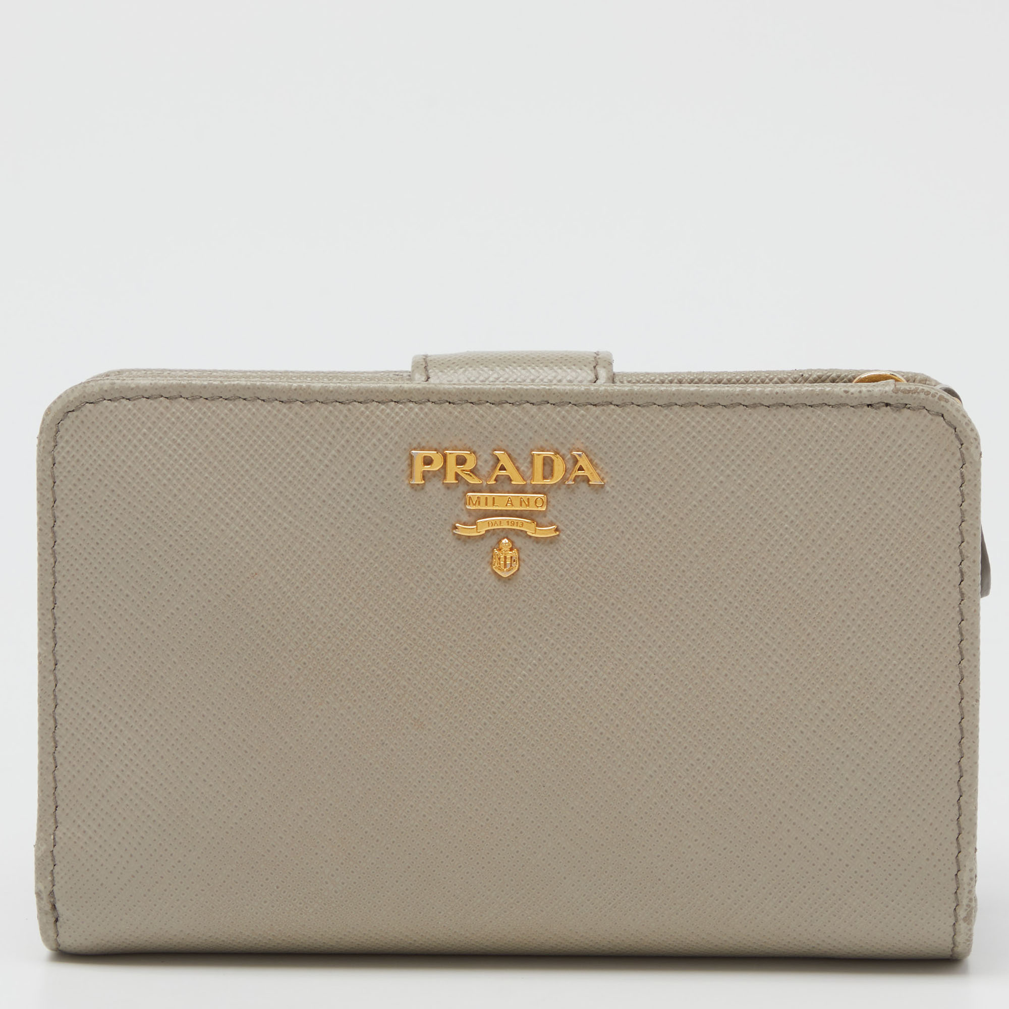 Pre-owned Prada Grey Saffiano Leather Flap French Wallet