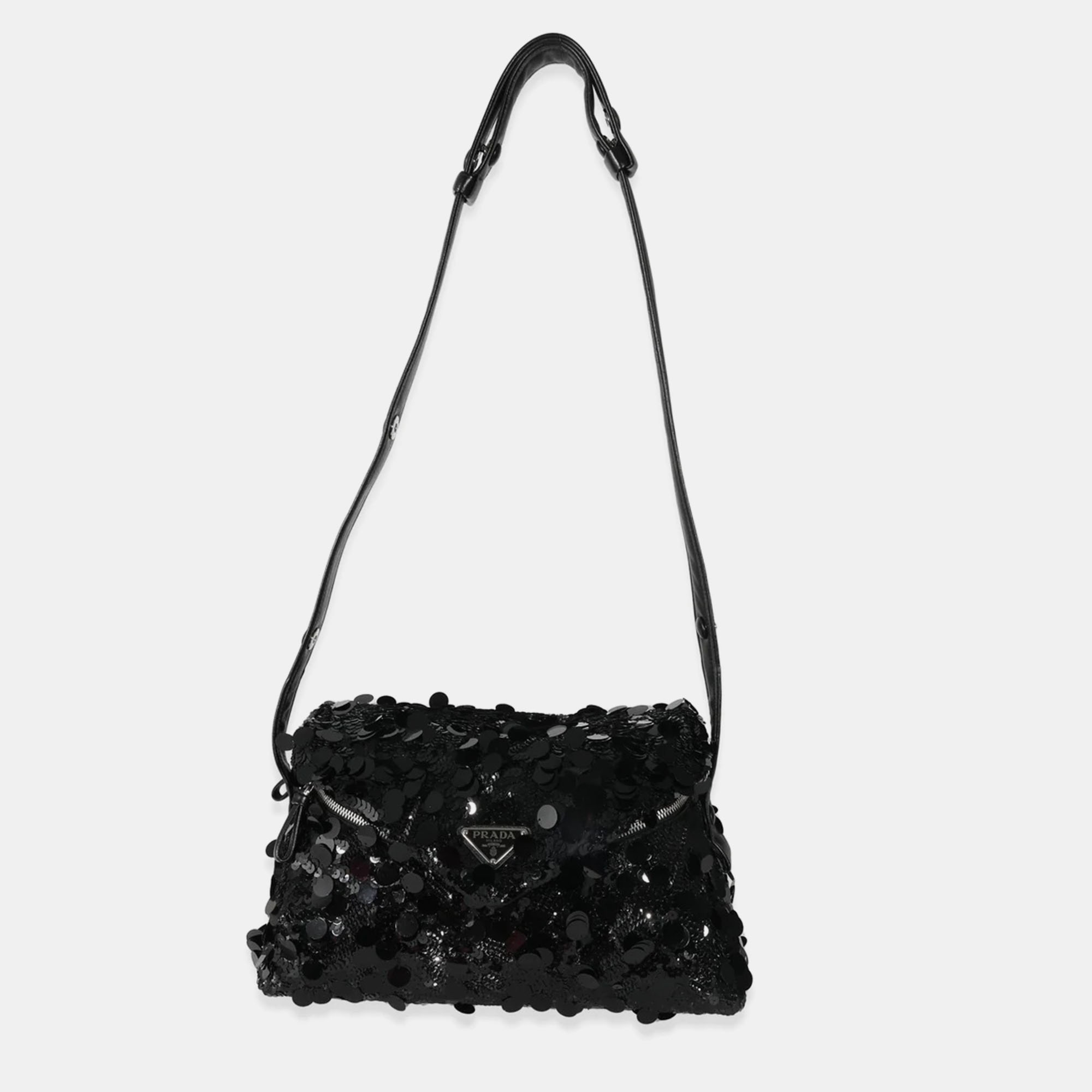 

Prada Black Vitello Trimmed Sequin Signaux Paillettes Bag