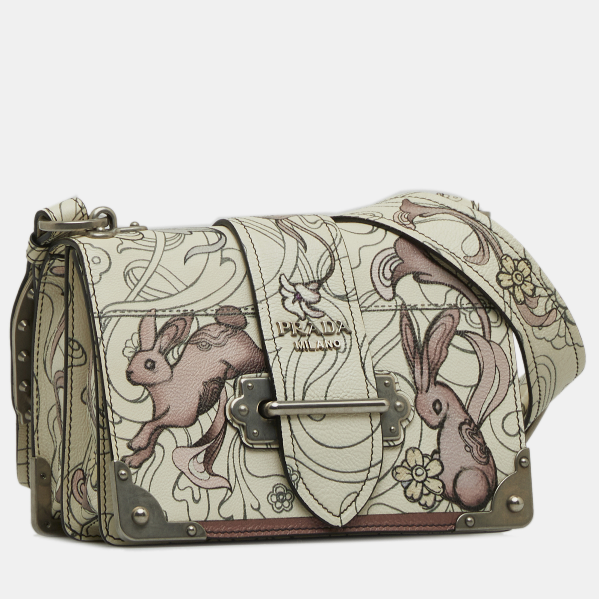 

Prada Glace Calf Rabbit Cahier Crossbody Bag, White