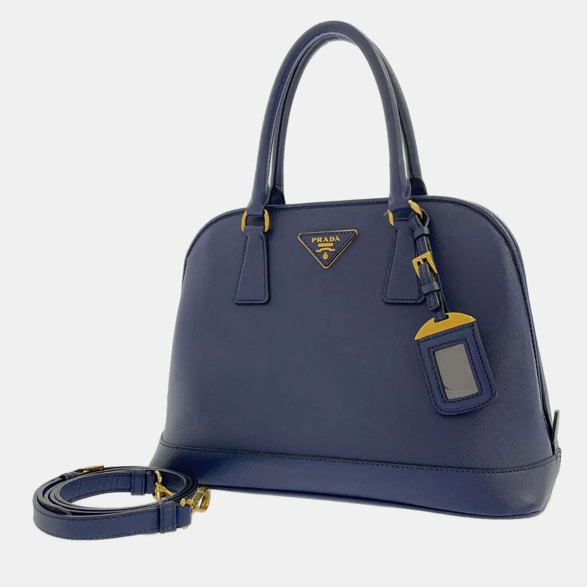 

PRADA Blue Saffiano Leather Promenade Satchel Bag