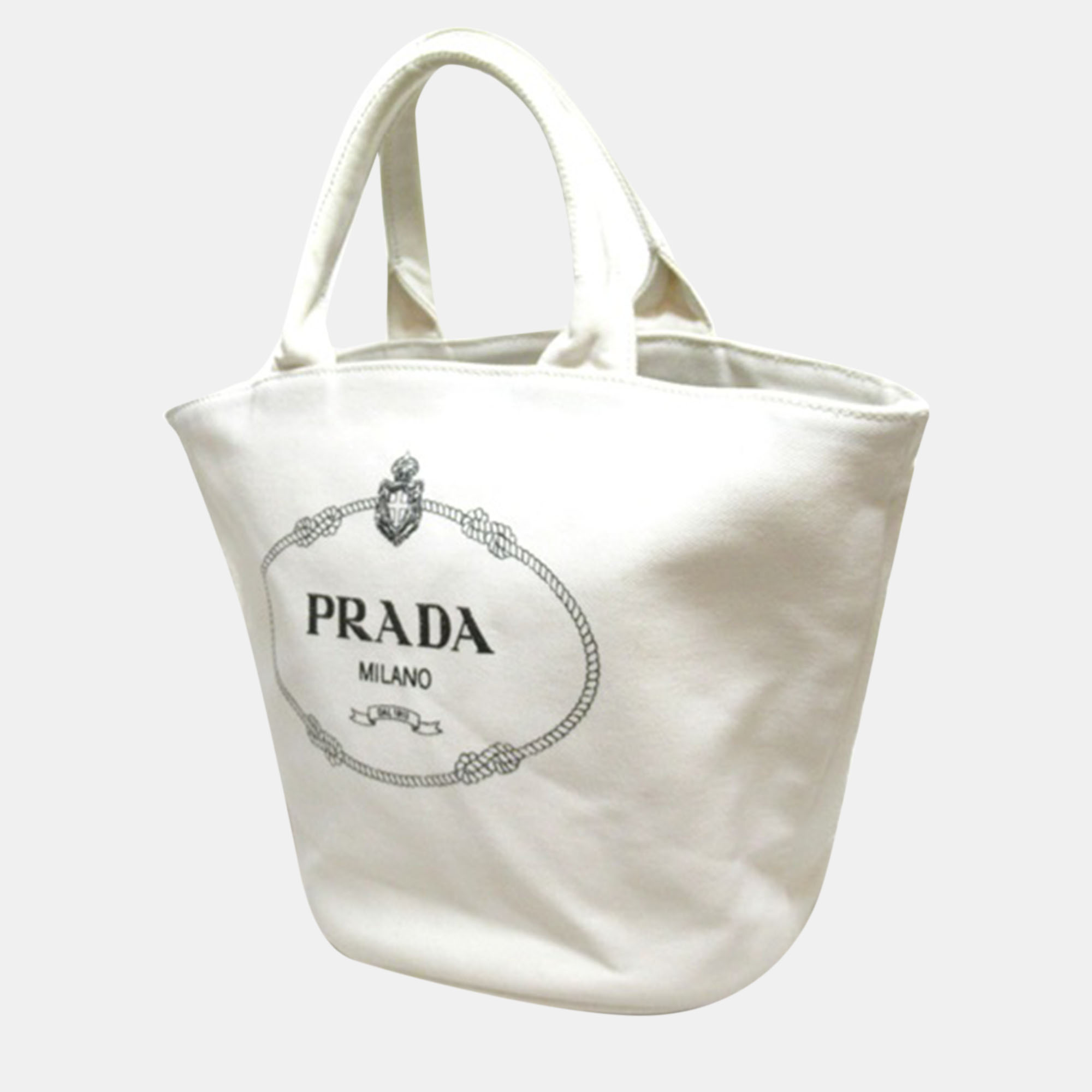 

Prada White Canvas Canapa Logo Bucket Tote Bag