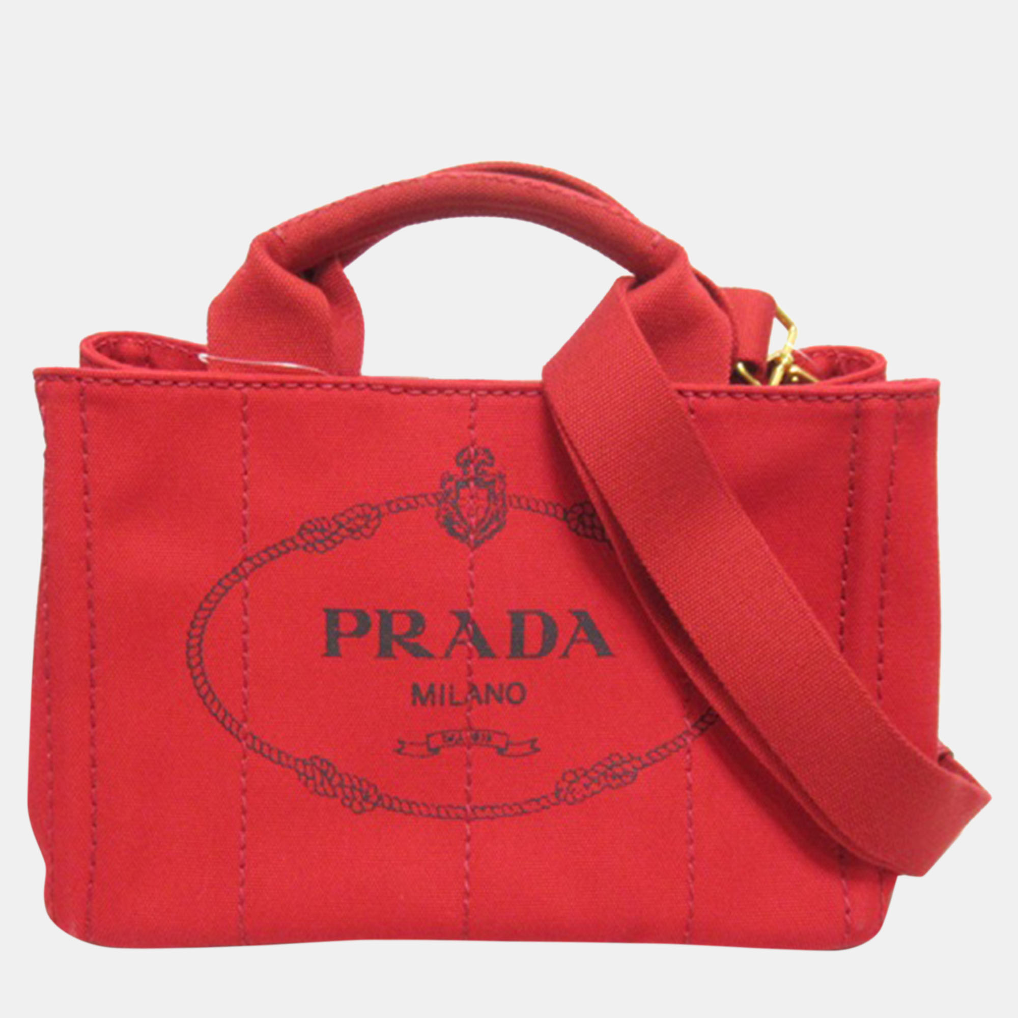 

Prada Red Canvas Canapa Logo Tote Bag
