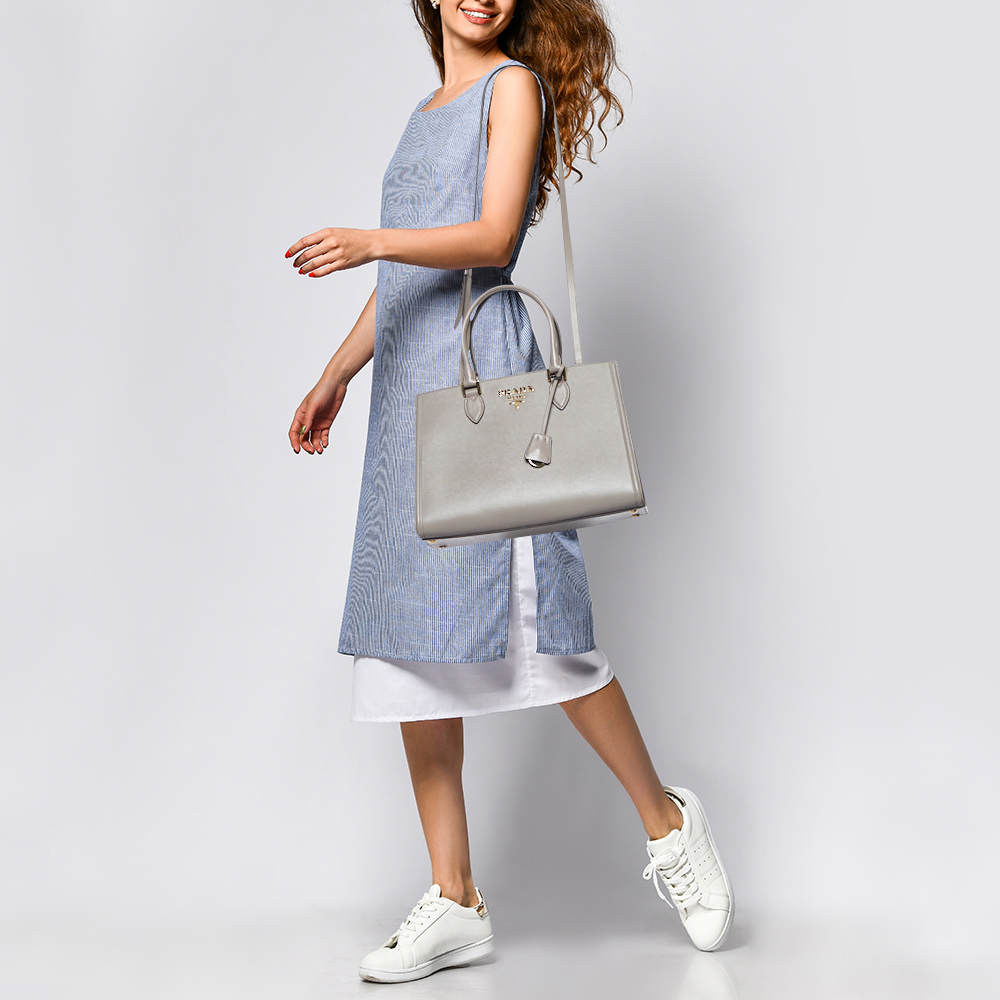 

Prada Grey Saffiano Leather Double Handle Tote