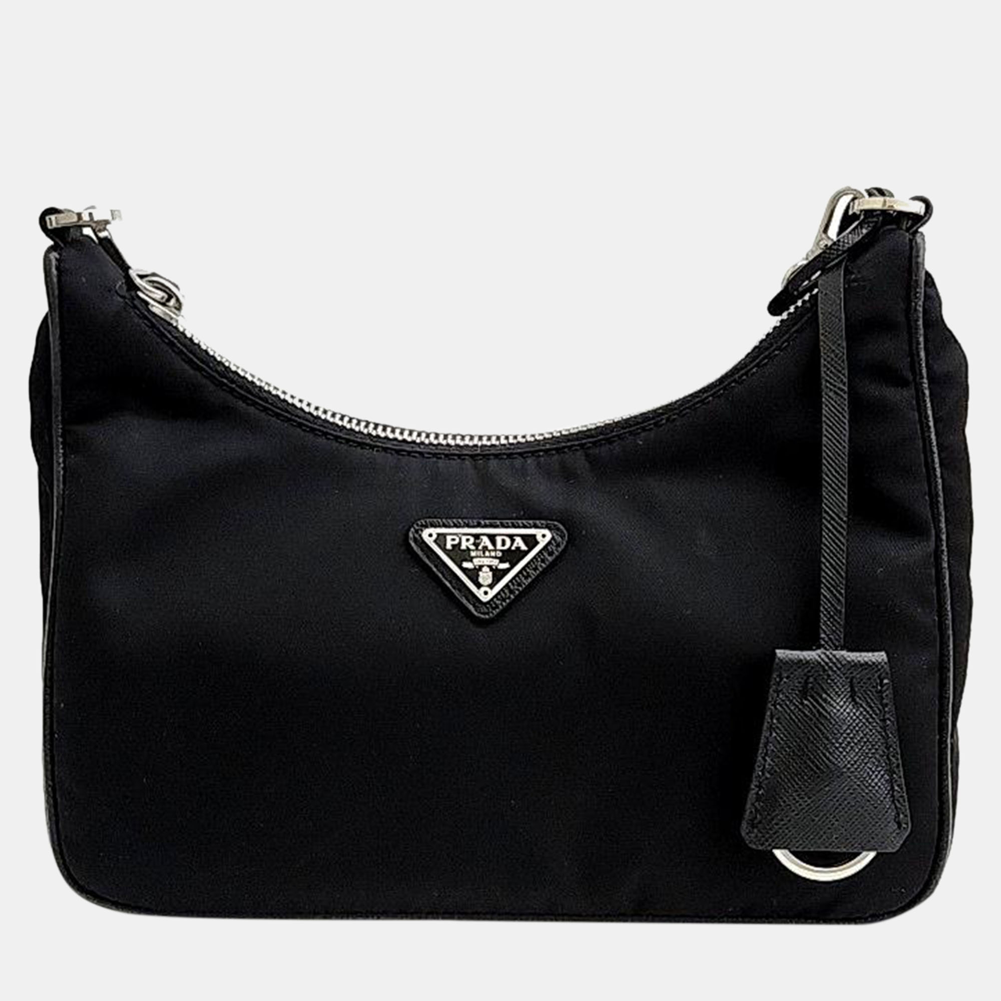

Prada Nylon Tessuto Chain Strap Hobo Bag (1BH204), Black