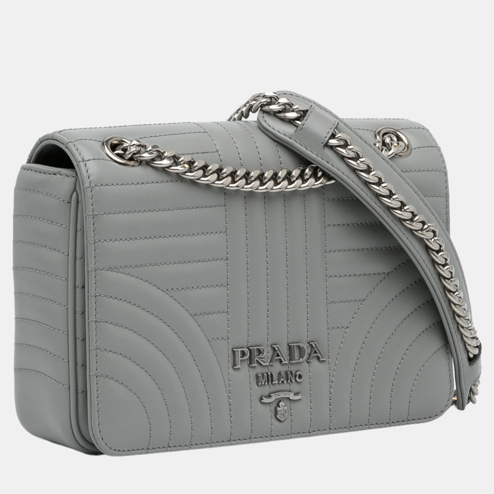 

Prada Grey Small Soft Calf Impunture Diagramme Bag