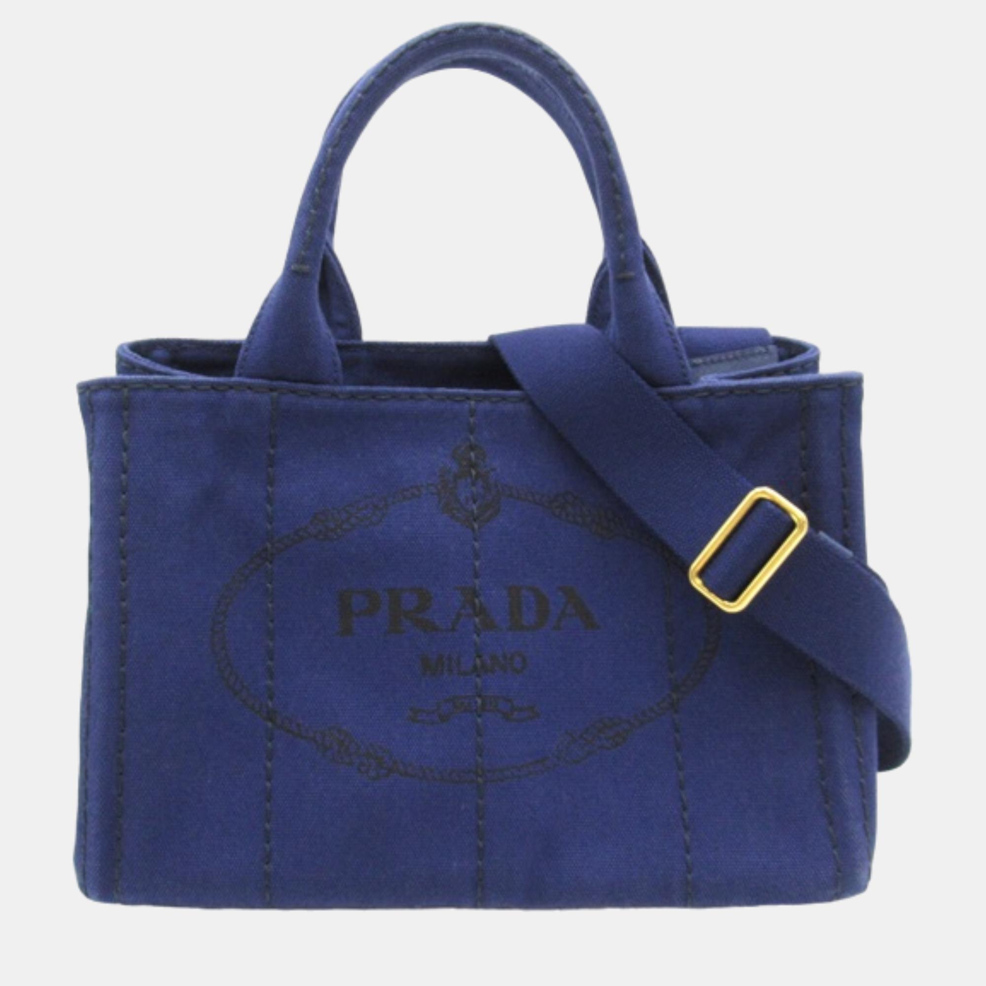 Pre-owned Prada Blue Canvas Canapa Logo Tote Bag