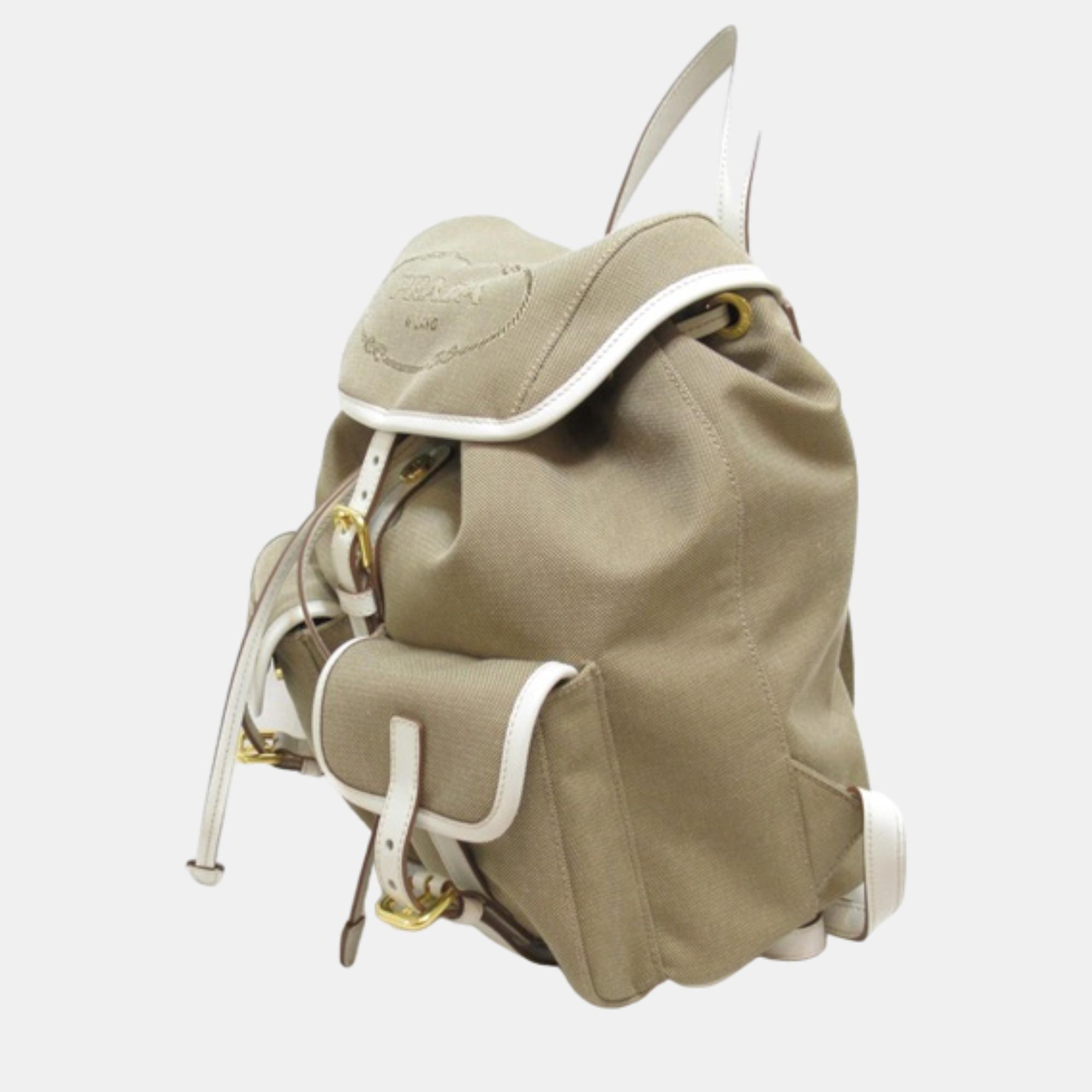 

Prada Beige Canvas Logo Backpack