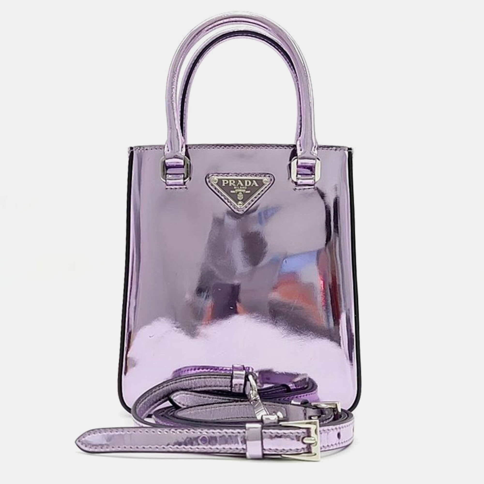 Pre-owned Prada Small Brushed Tote Bag In Purple
