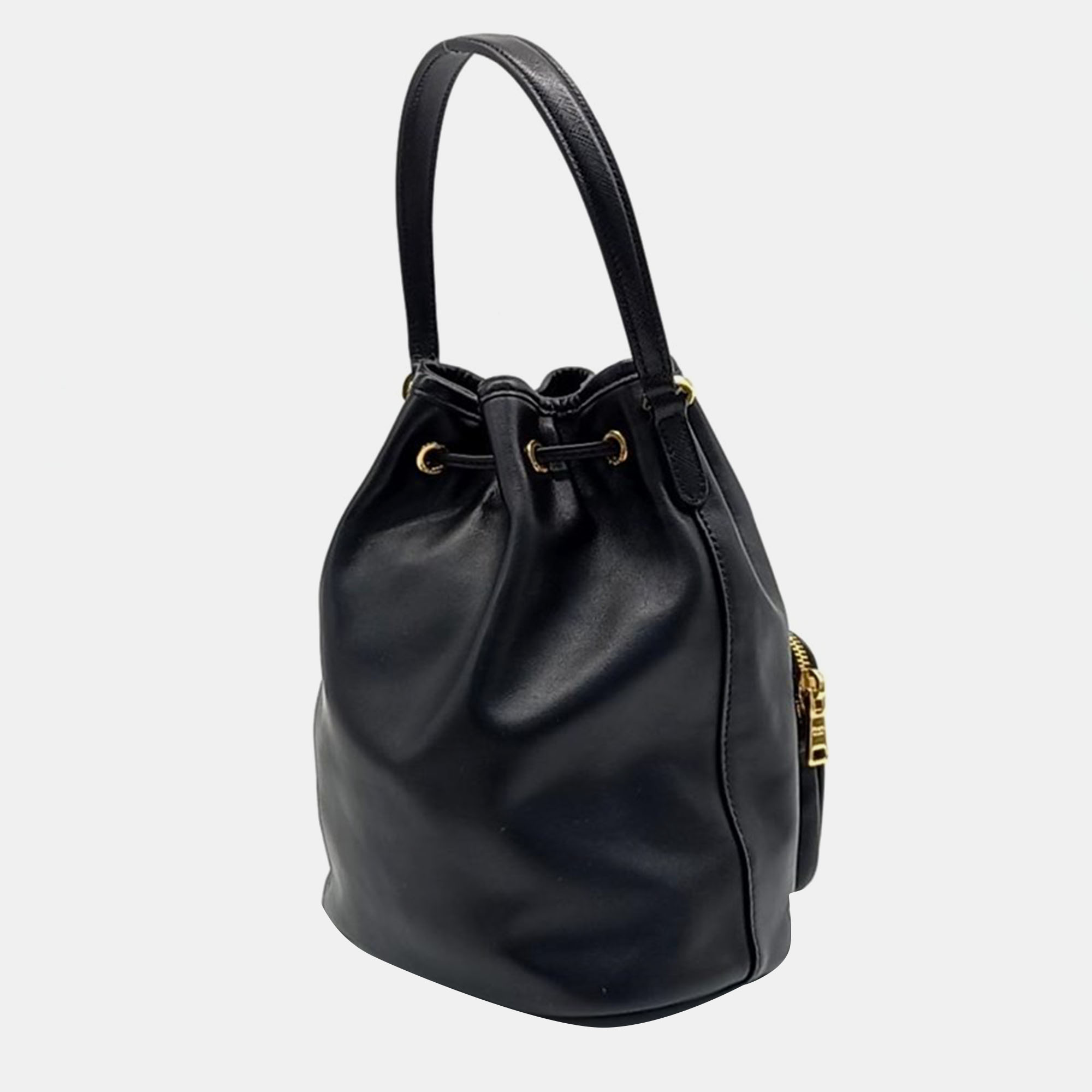 

Prada Light Calf Bucket Tote and Crossbody Bag (1BH038), Black