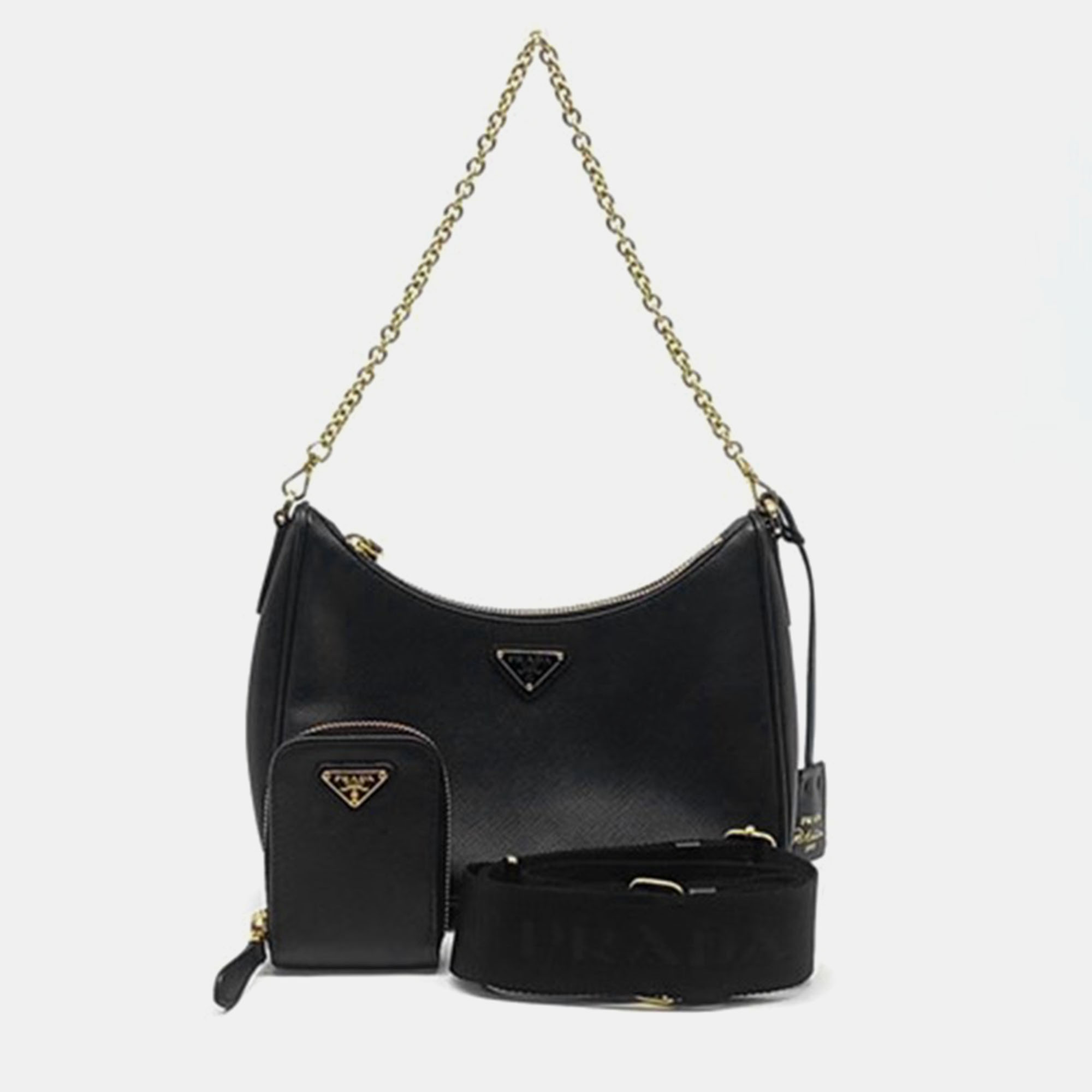 

Prada Saffiano Lux Chain Hobo Bag, Black