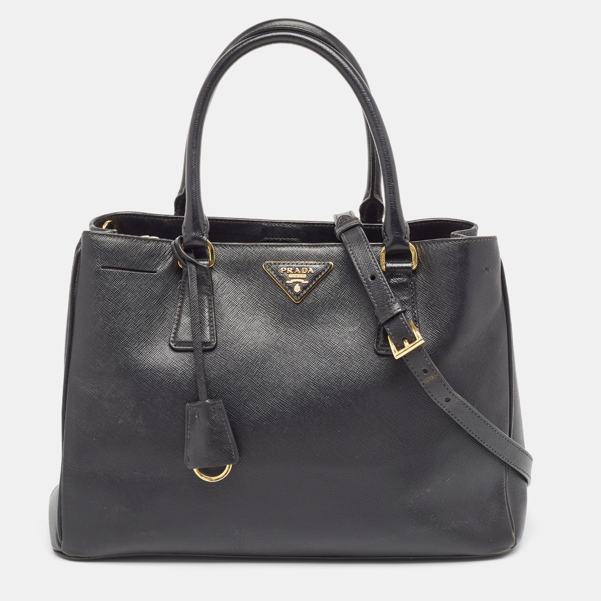 

Prada Black Saffiano Leather  Middle Zip Tote