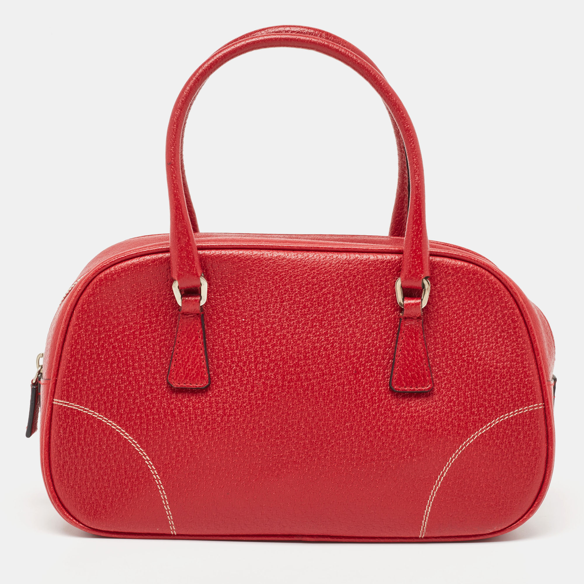 Pre-owned Prada Red Leather Mini Bowler Bag