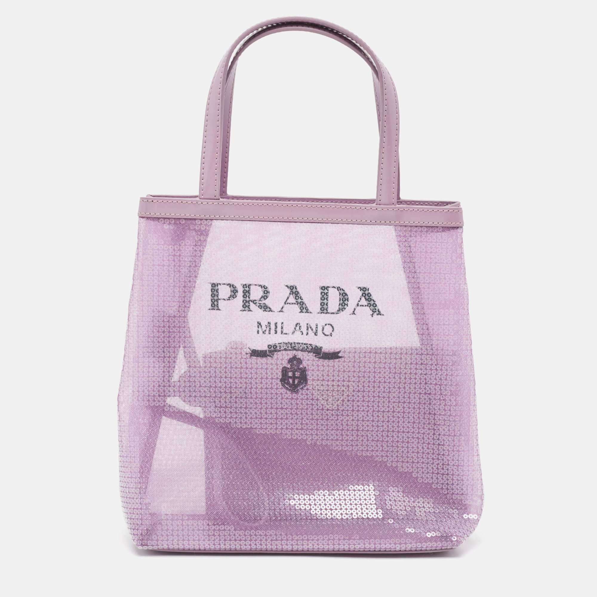 Pre-owned Prada Lilac Mesh Nylon And Sequin Small Lily Tote In Purple