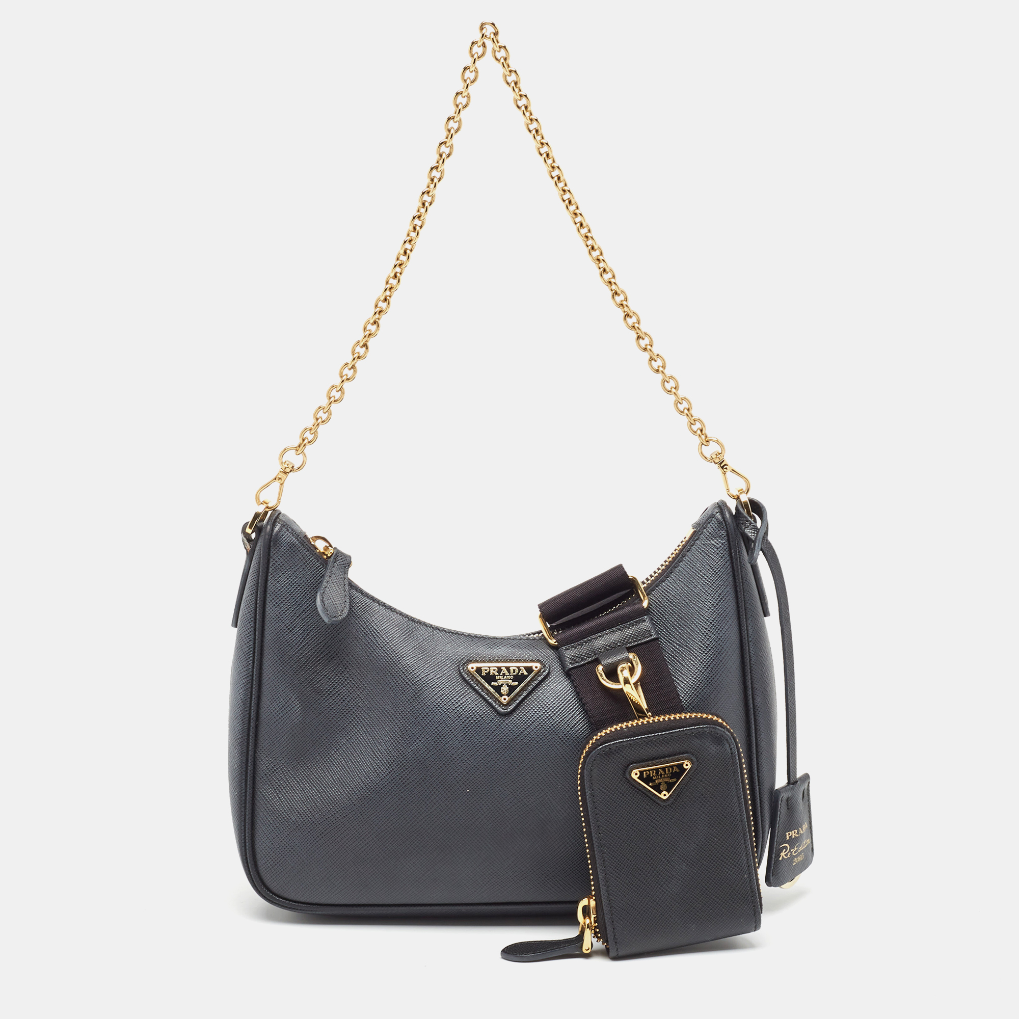 مملوكة مسبقًا Prada Black Saffiano Leather Re-Edition 2005 Shoulder Bag