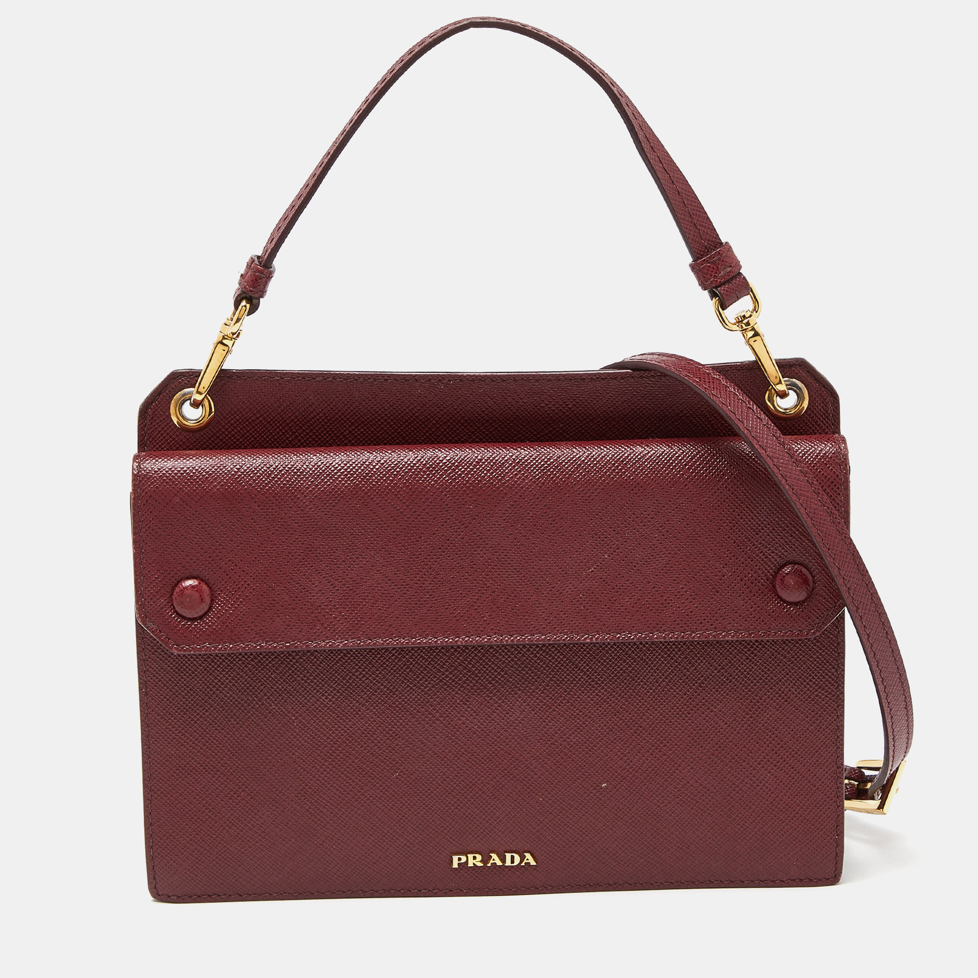 

Prada Burgundy Saffiano Lux Leather Flap Top Handle Bag