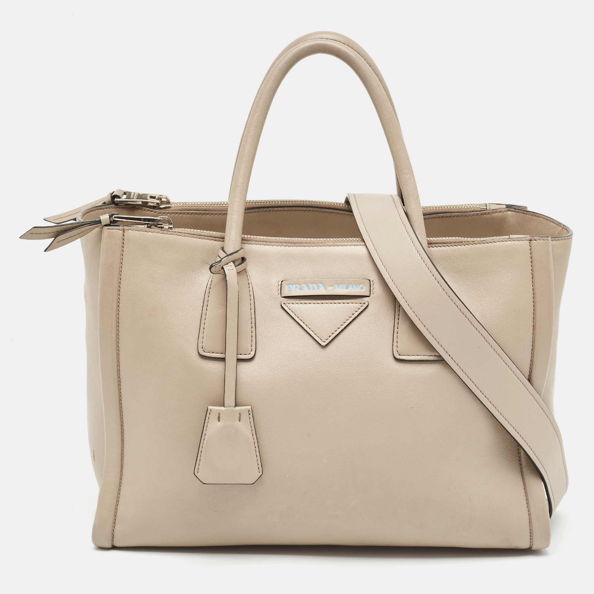 

Prada Grey Leather Concept Double Zip Tote