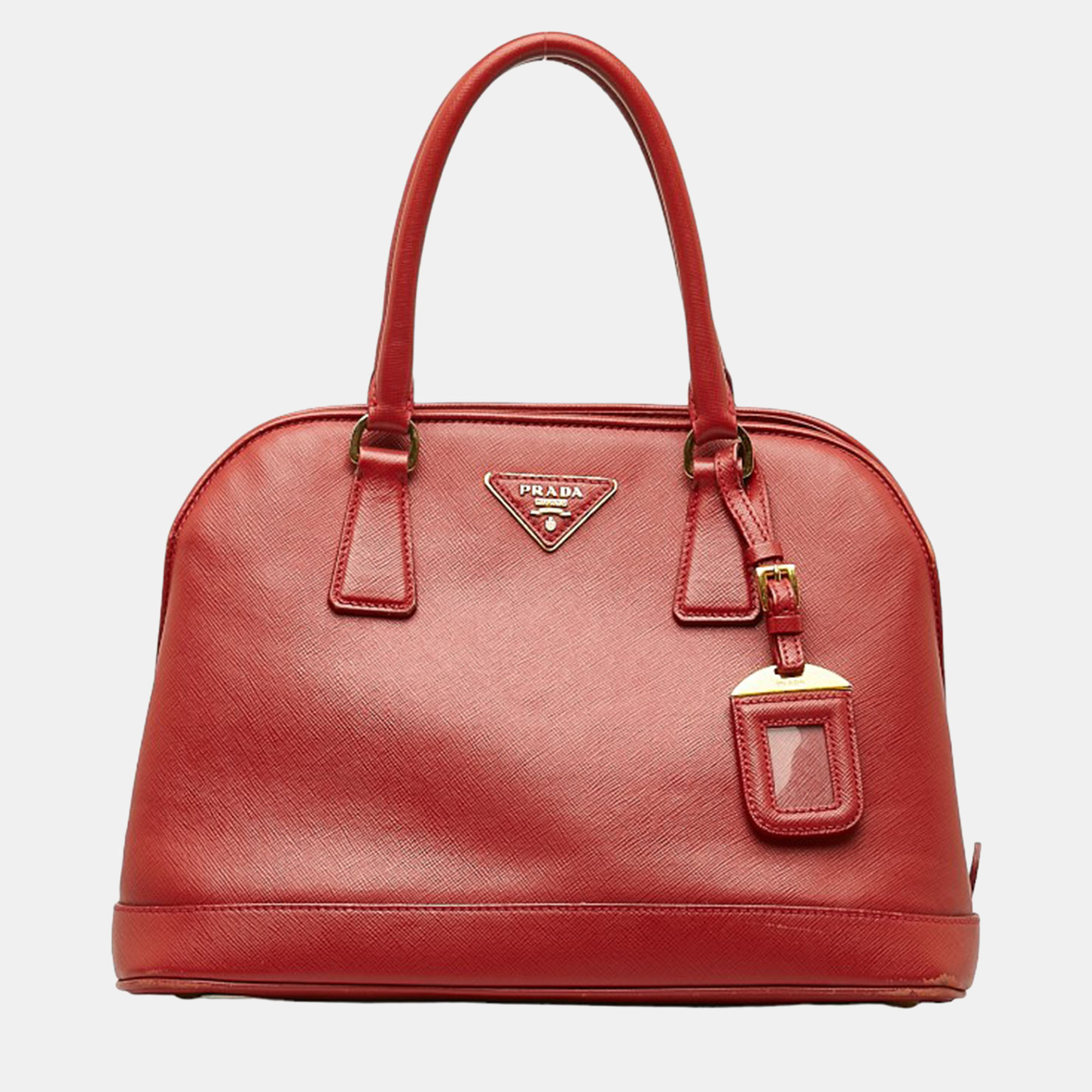 Pre-owned Prada Red Leather Saffiano Lux Dome Bag