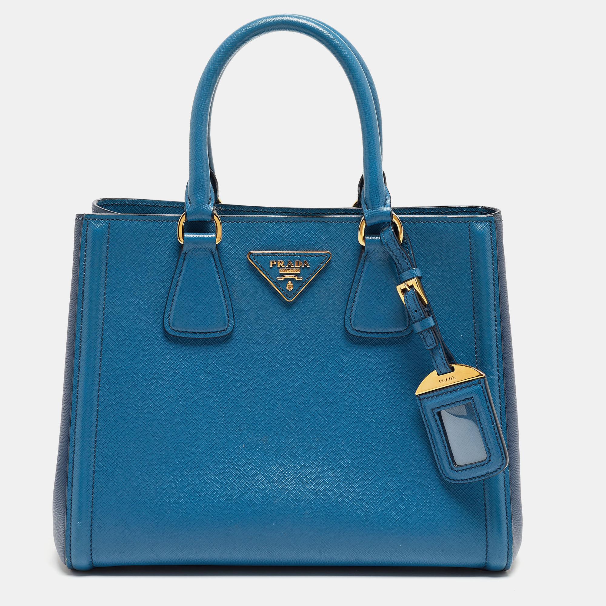Pre-owned Prada Two Tone Blue Saffiano Lux Leather Tote