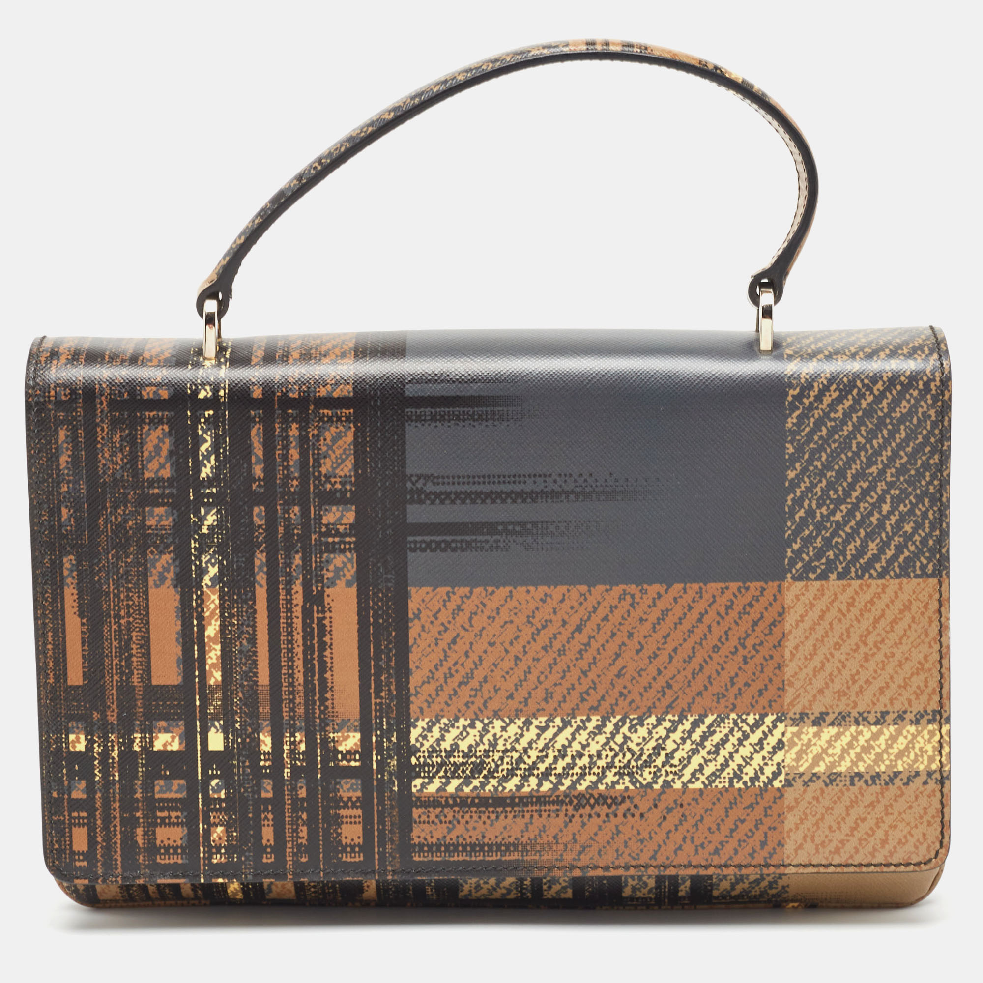 Pre Owned Prada Multicolor Tartan Leather Flap Top Handle Bag