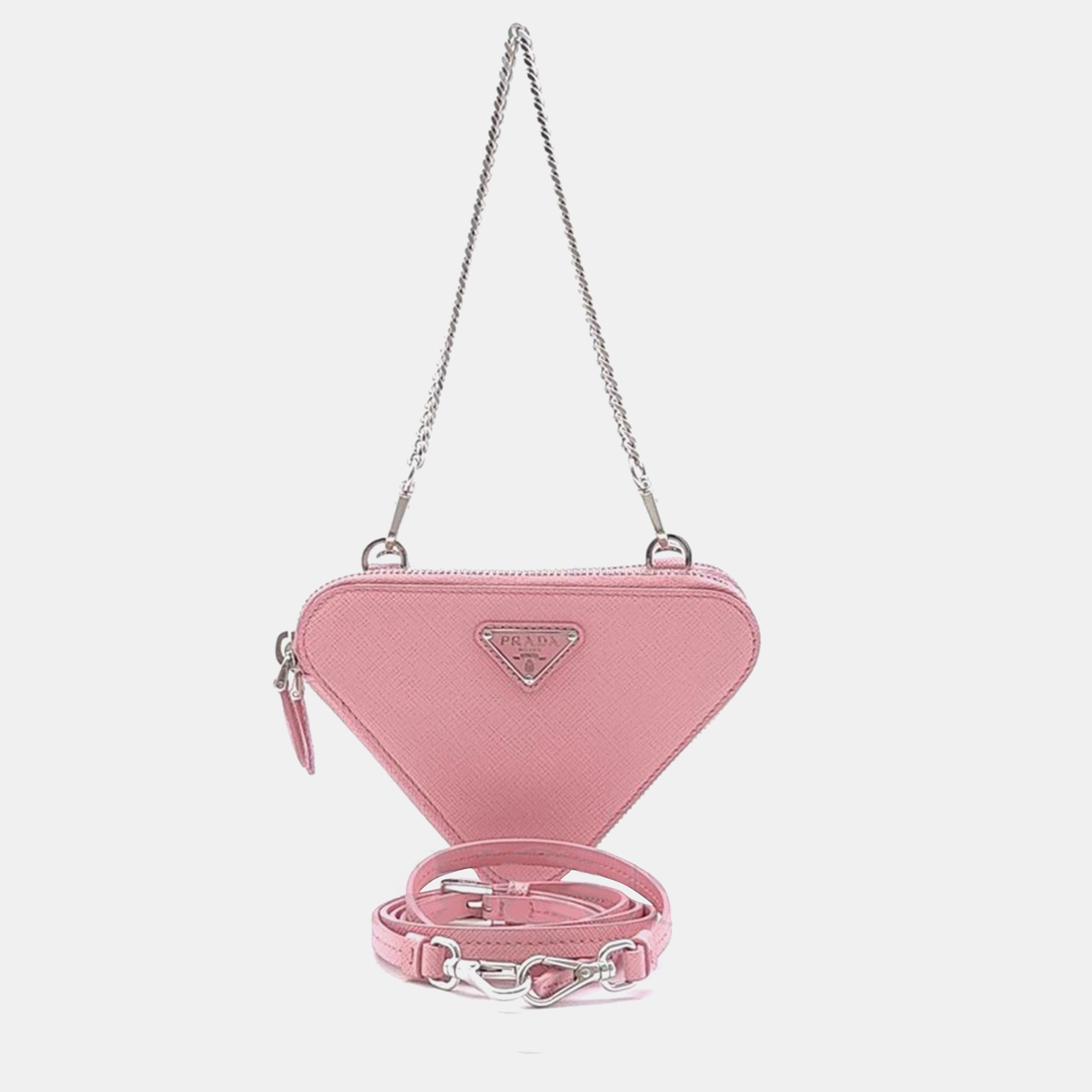 Pre-owned Prada Pink Leather Saffiano Lux Double Triangle Crossbody Bag