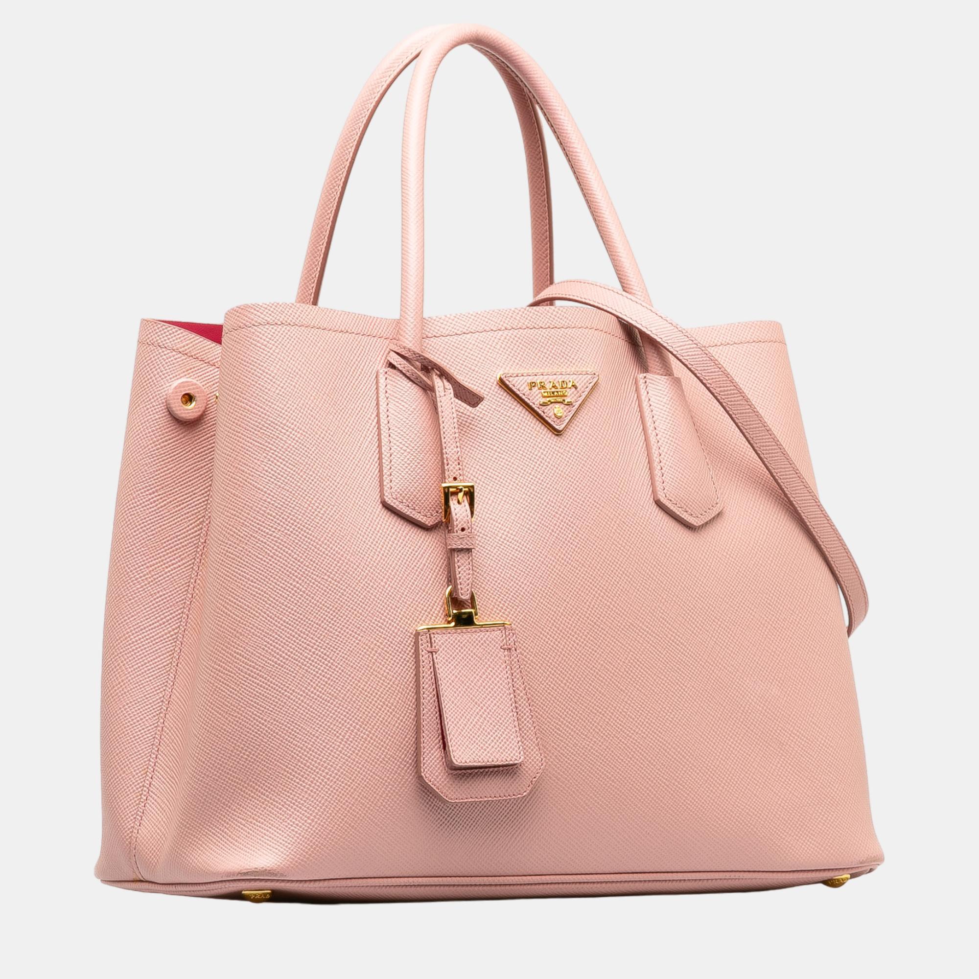 

Prada Pink Medium Saffiano Cuir Double Satchel