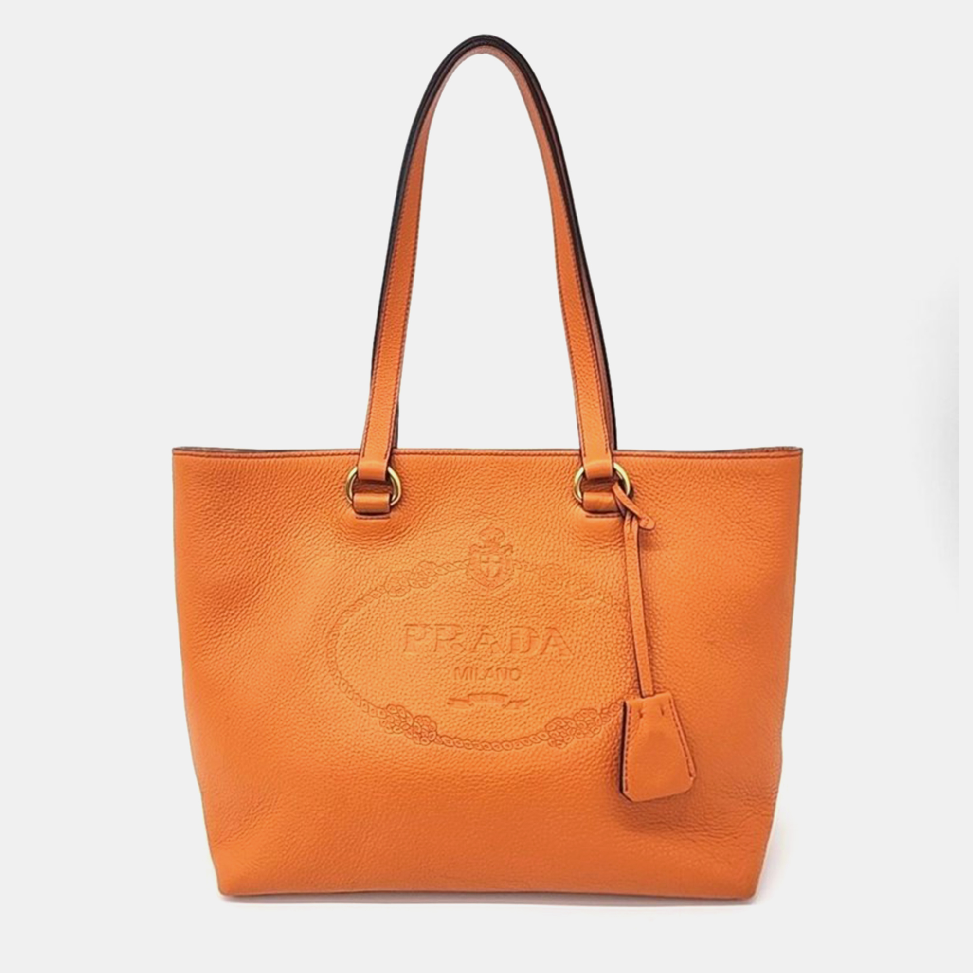 Pre-owned Prada Vitello Daino Shoulder Bag In Orange