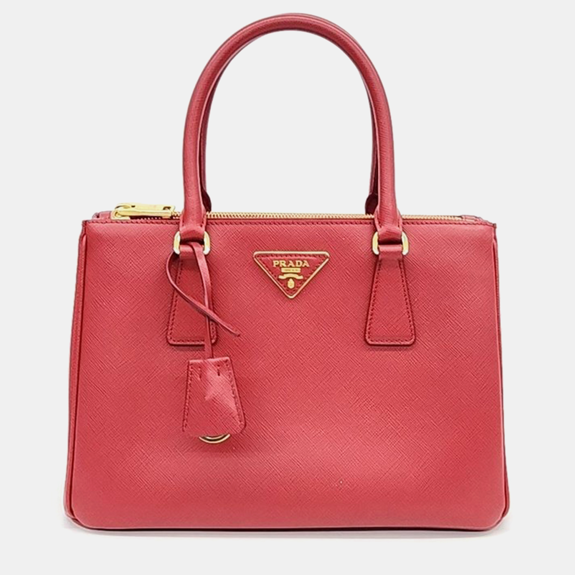 Pre-owned Prada Saffiano Lux Tote/shoulder Bag In Red