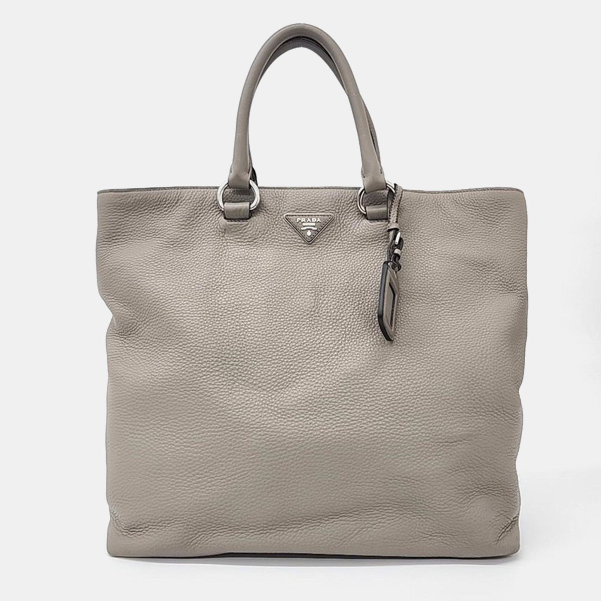 Pre-owned Prada Beige Leather Vitello Daino Tote Bag In Grey