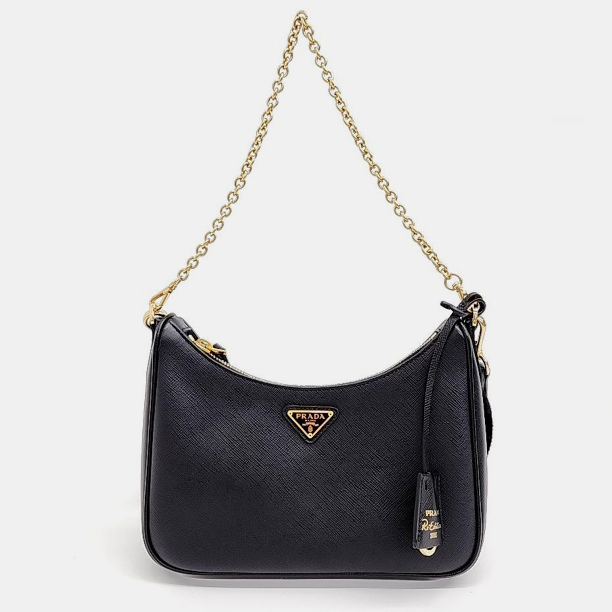 

Prada Saffiano Lux Chain Hobo Bag, Black
