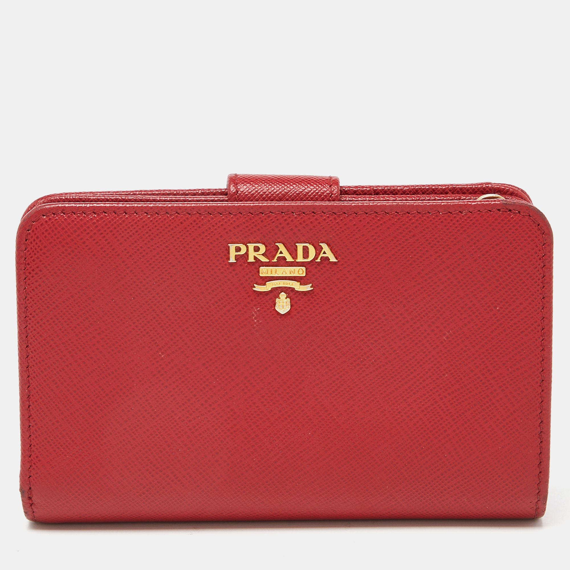 

Prada Red Saffiano Leather Flap French Wallet