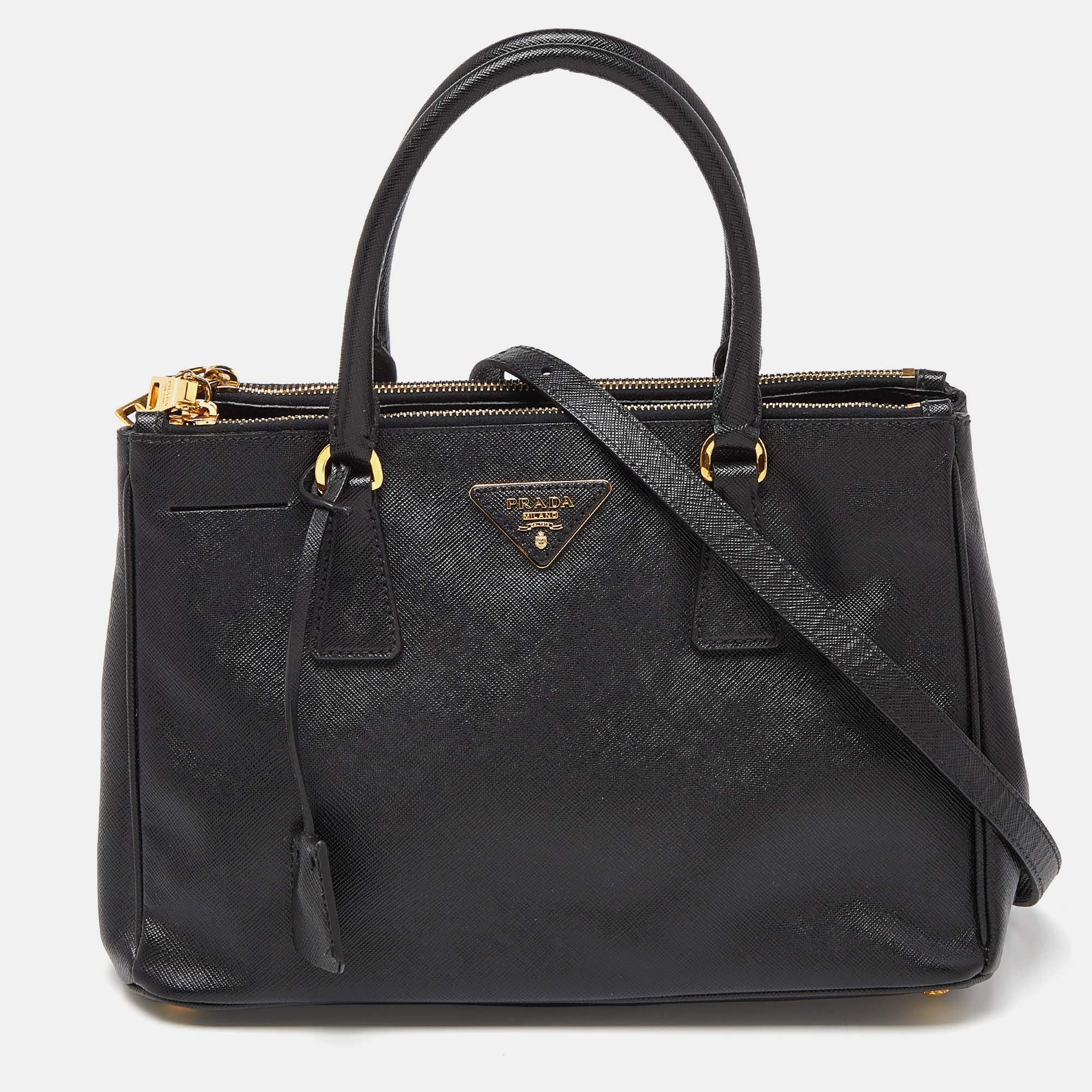 

Prada Black Saffiano Lux Leather  Galleria Double Zip Tote with Wallet