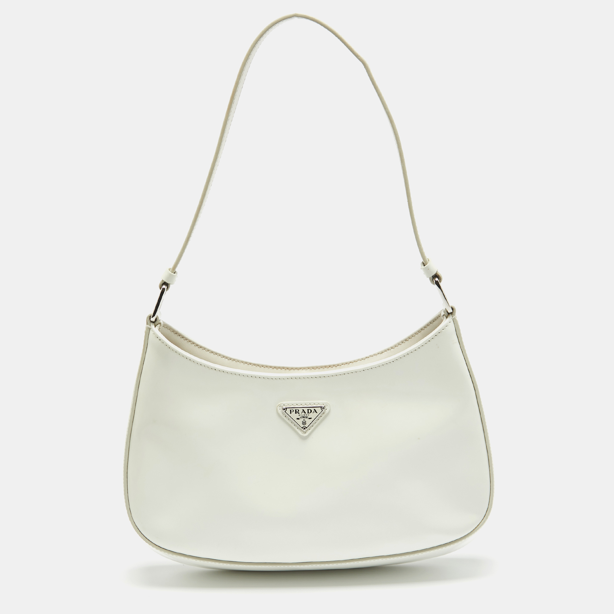 Pre-owned Prada White Patent Leather Cleo Shoulder Bag