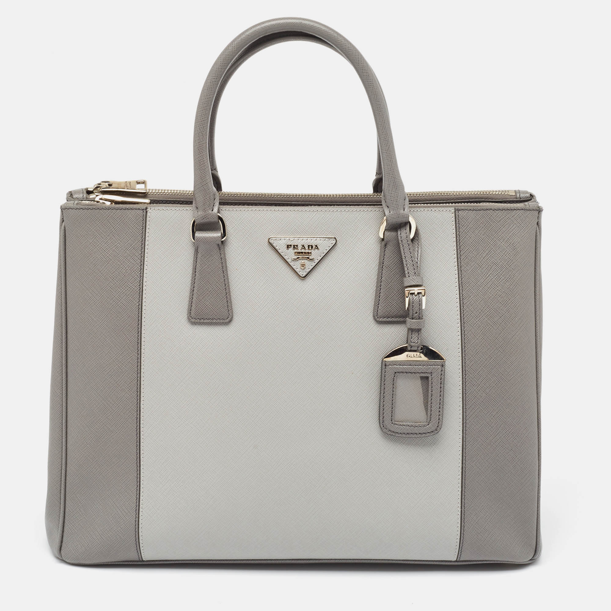 Pre-owned Prada Two Tone Grey Saffiano Leather Large Double Zip Tote
