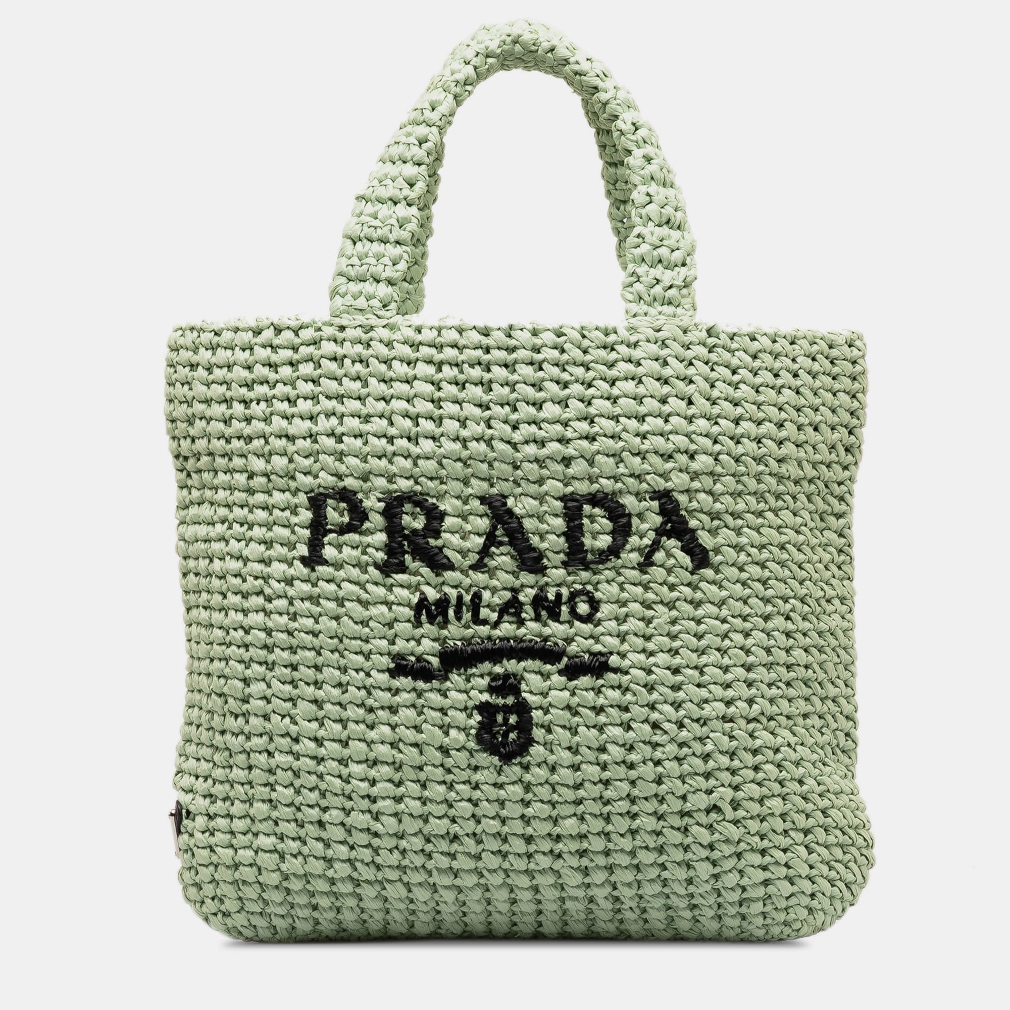 

Prada Small Raffia Logo Tote Bag, Green