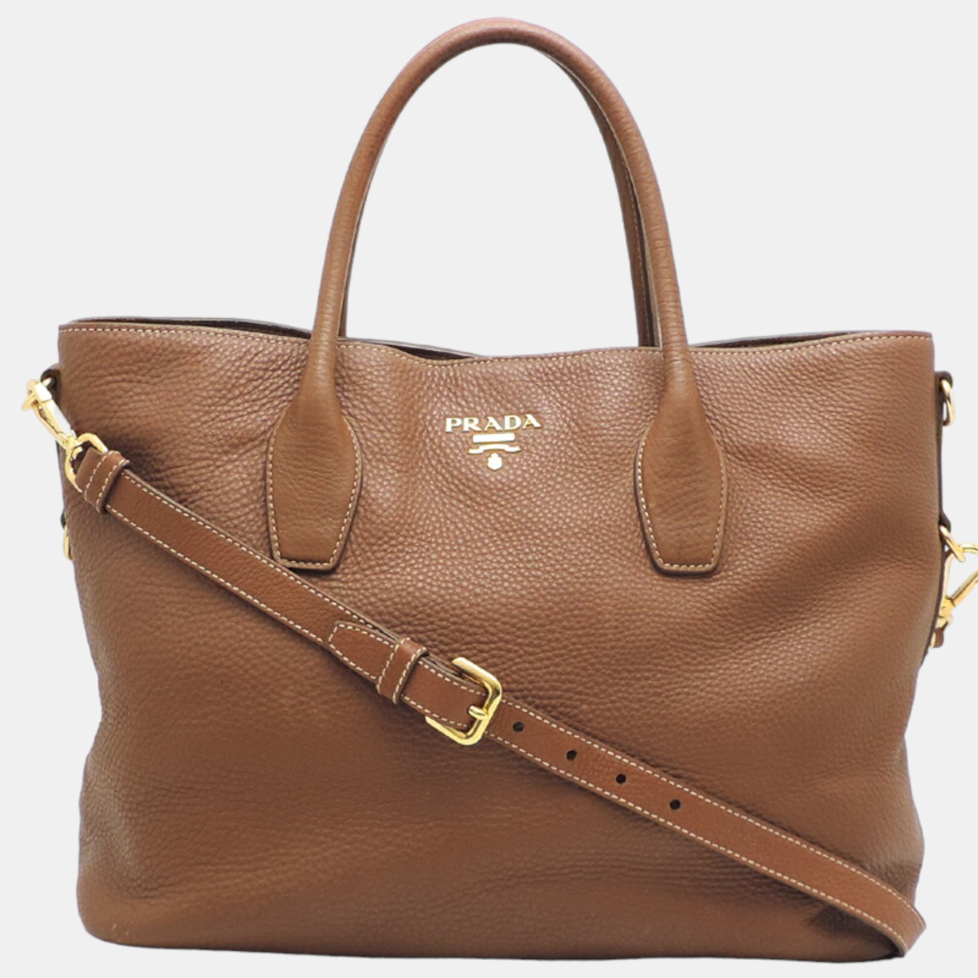 Pre-owned Prada Brown Leather Vitello Daino Tote Bag