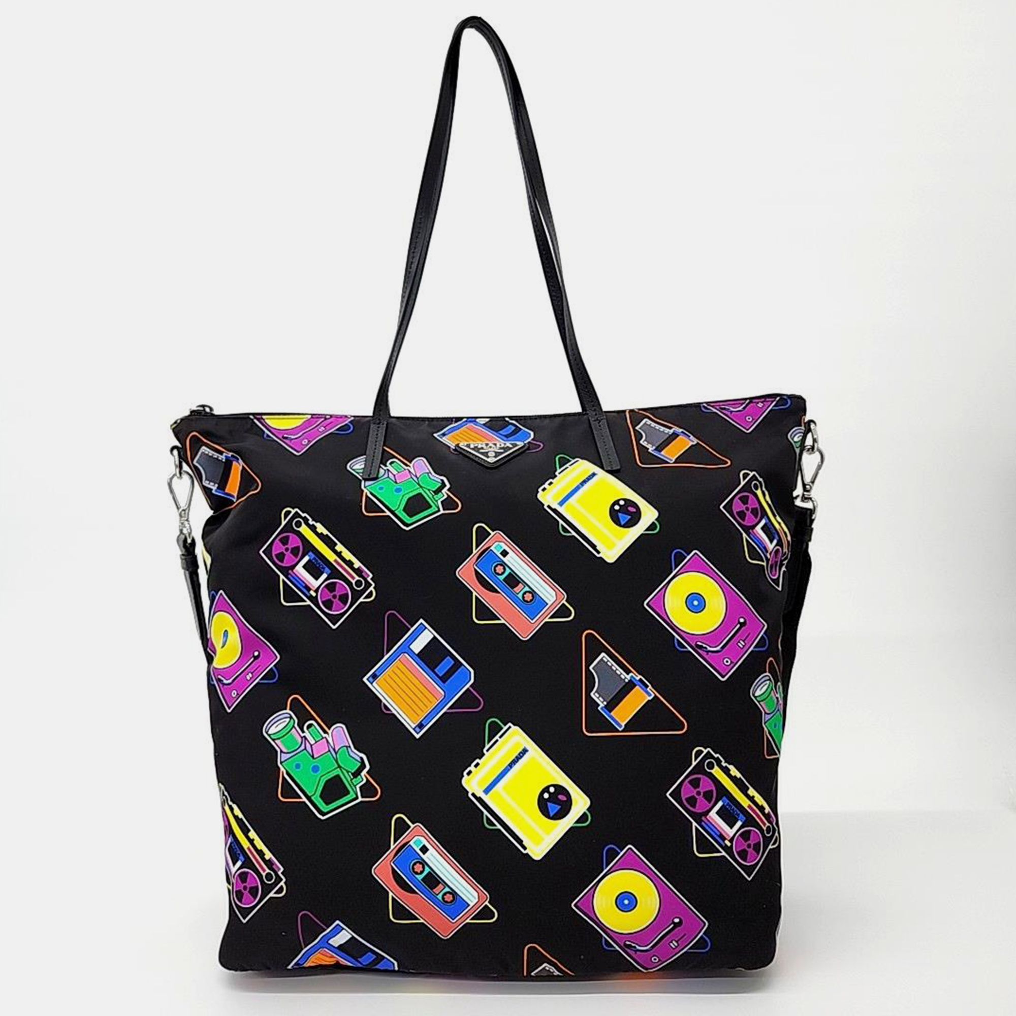 Pre-owned Prada Multicolor Fabric Shoulder Bag In Black