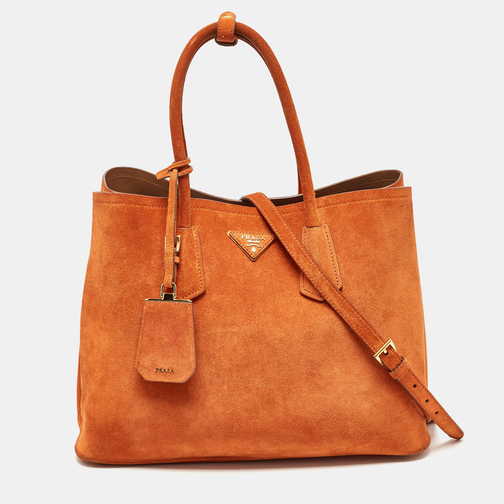 

Prada Orange Suede  Double Handle Tote