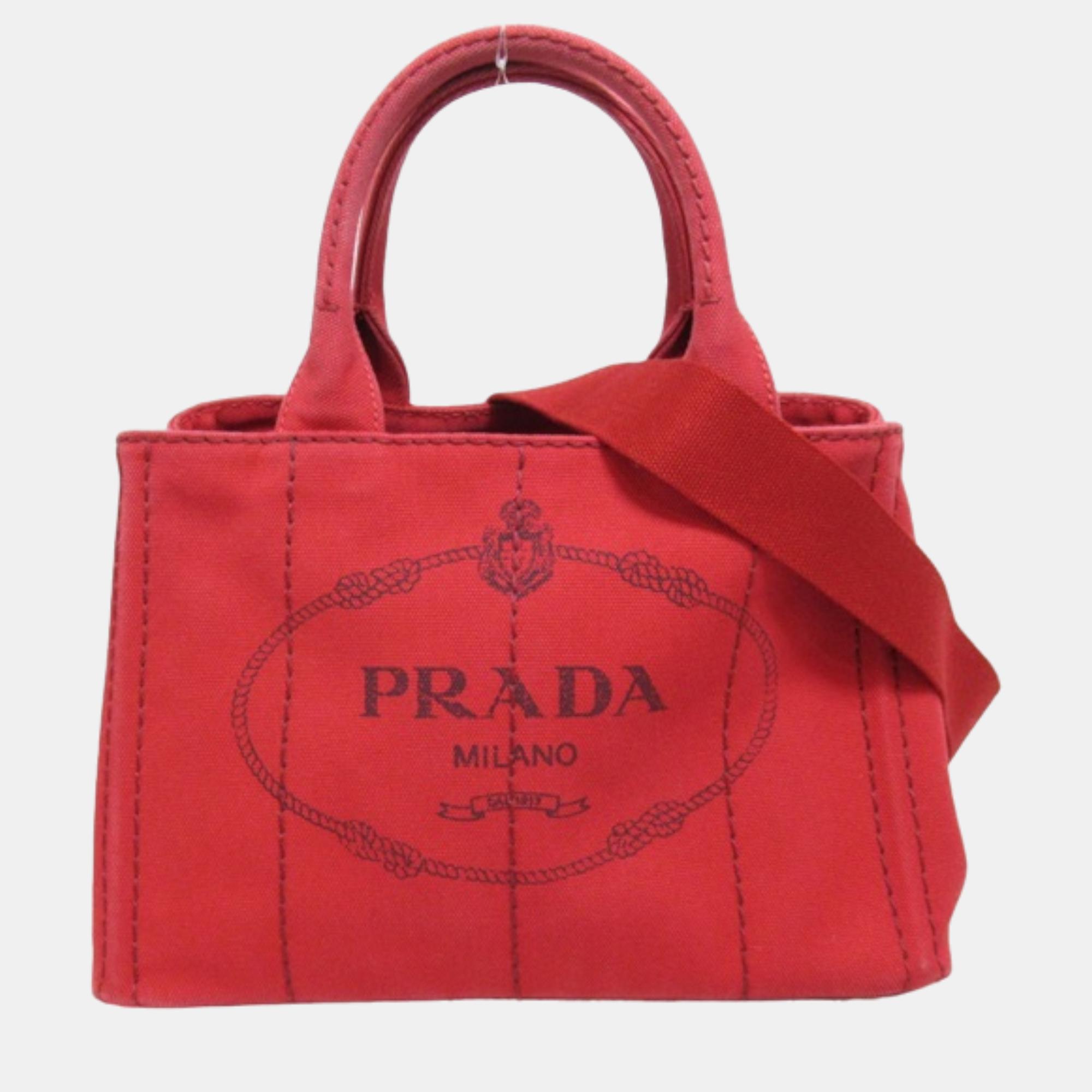 Pre-owned Prada Red Denim Canapa Logo Denim Handbag