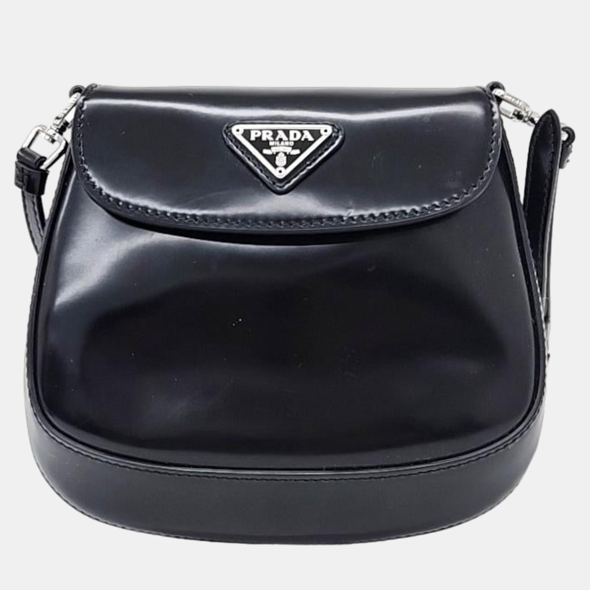 

Prada Black Leather Mini Spazzolato Cleo Bag
