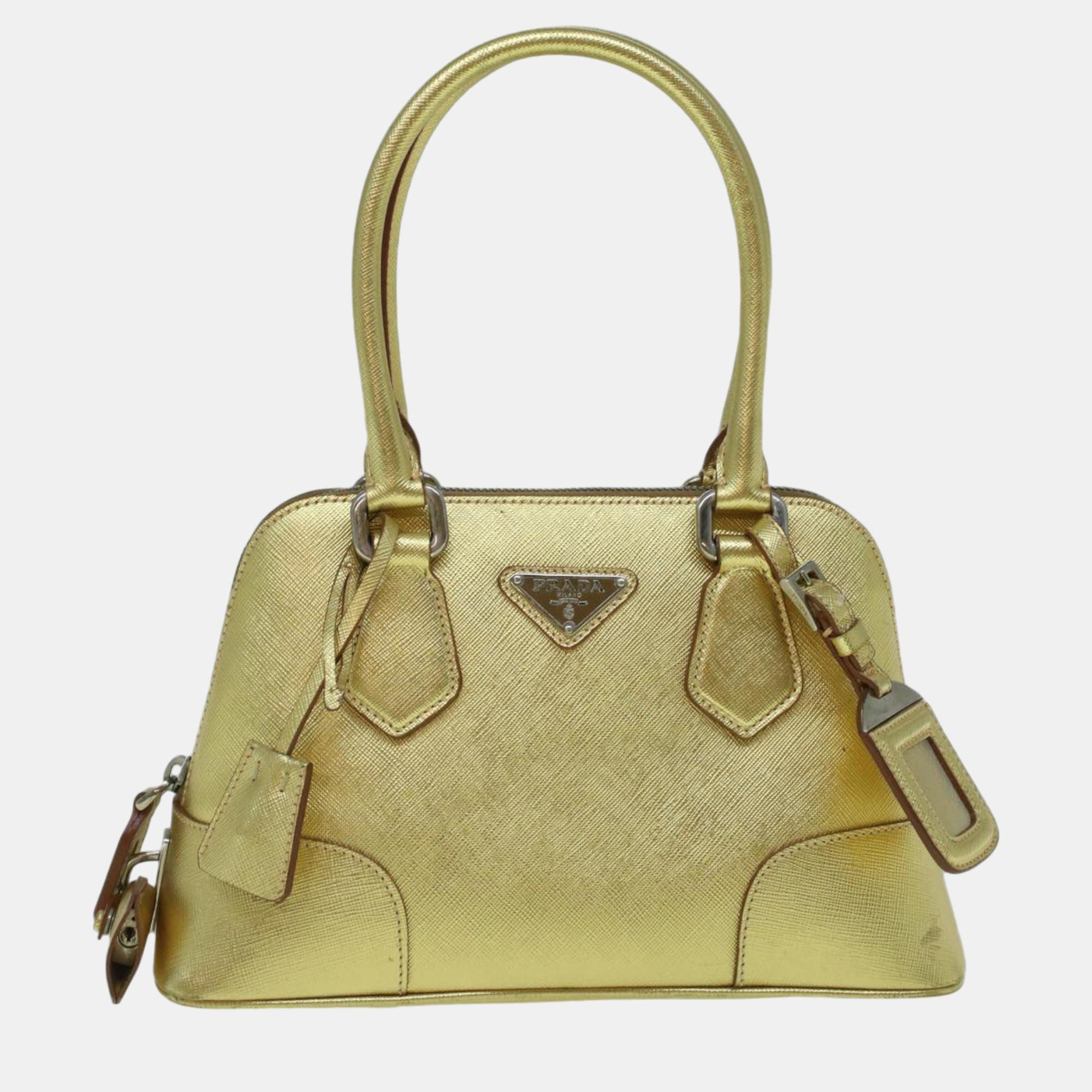 

Prada Gold Leather Saffiano To Handle bag