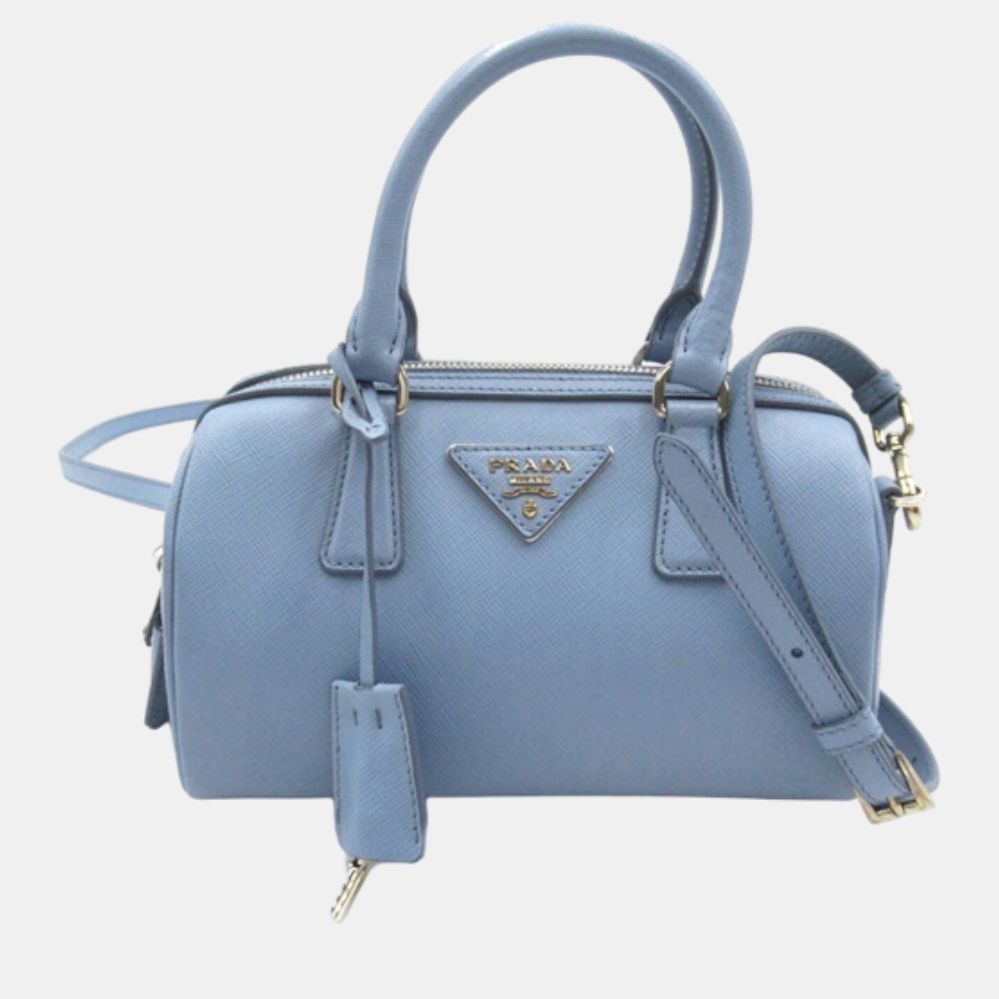 

Prada Blue Leather Saffiano Mini Boston Bag