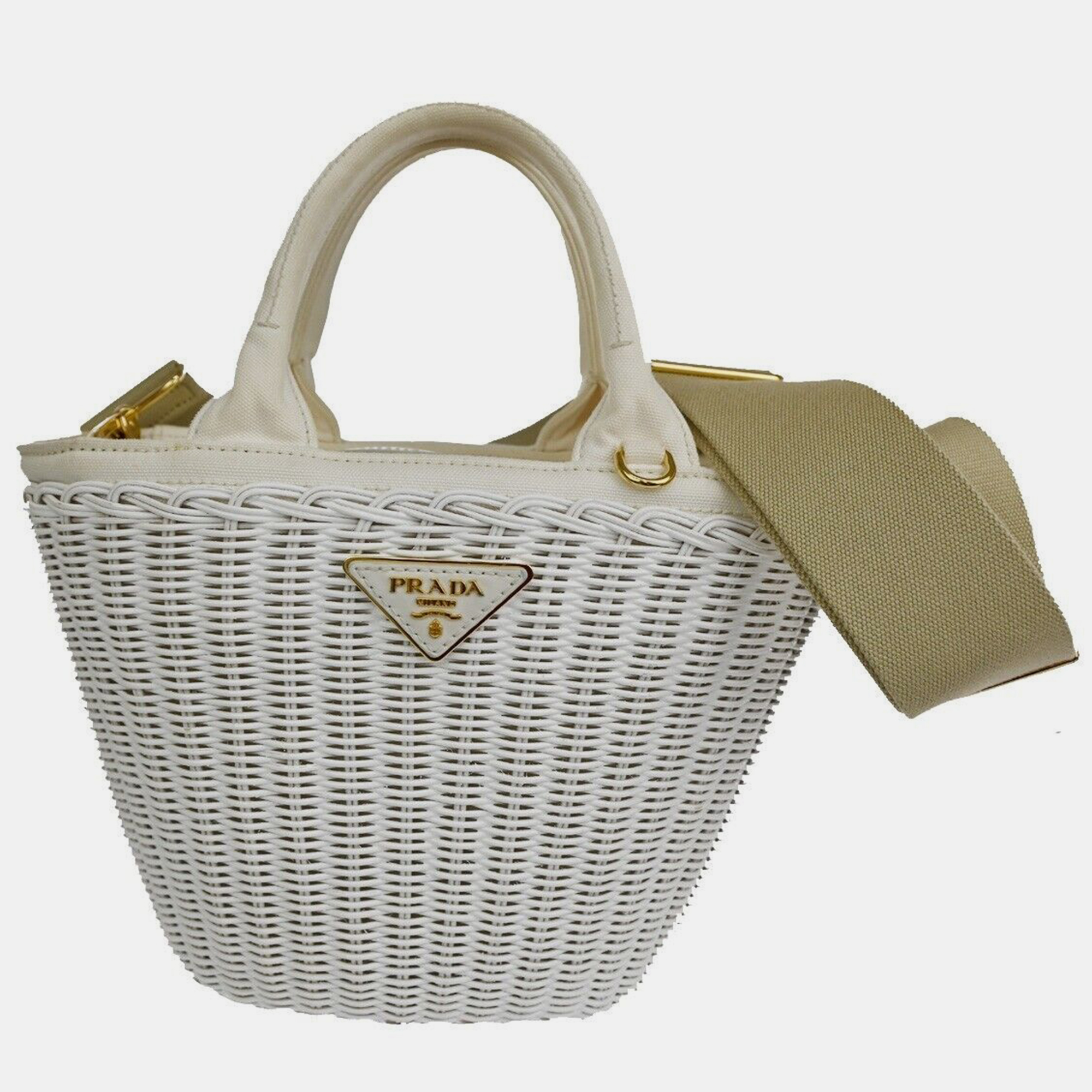 

Prada White Leather Midollino handbag